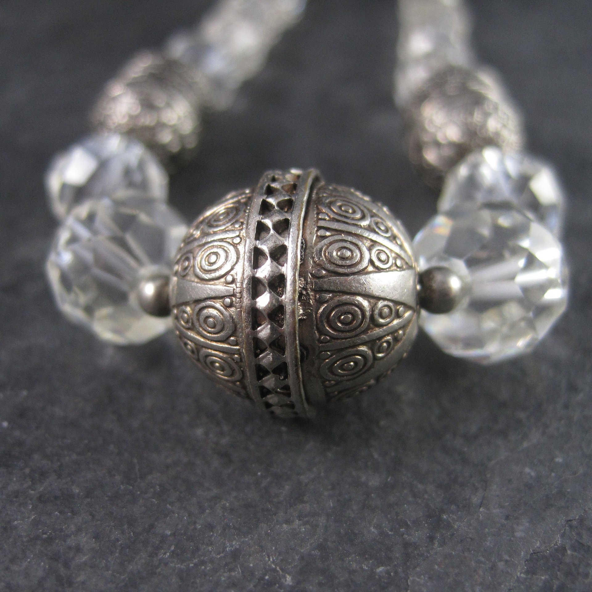 Vintage Sterling Czech Glass Faceted Bead Necklace
