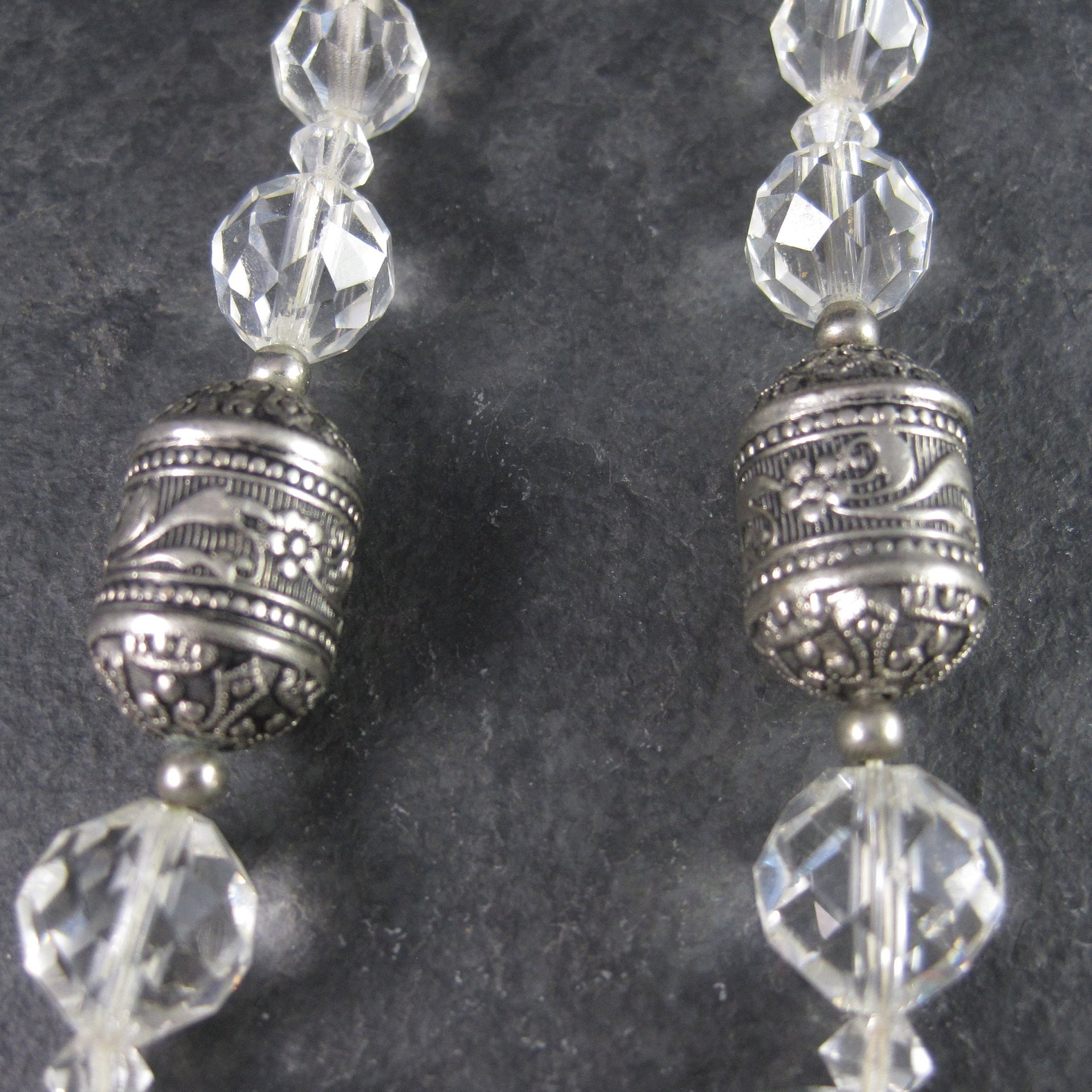 Vintage Sterling Czech Glass Faceted Bead Necklace