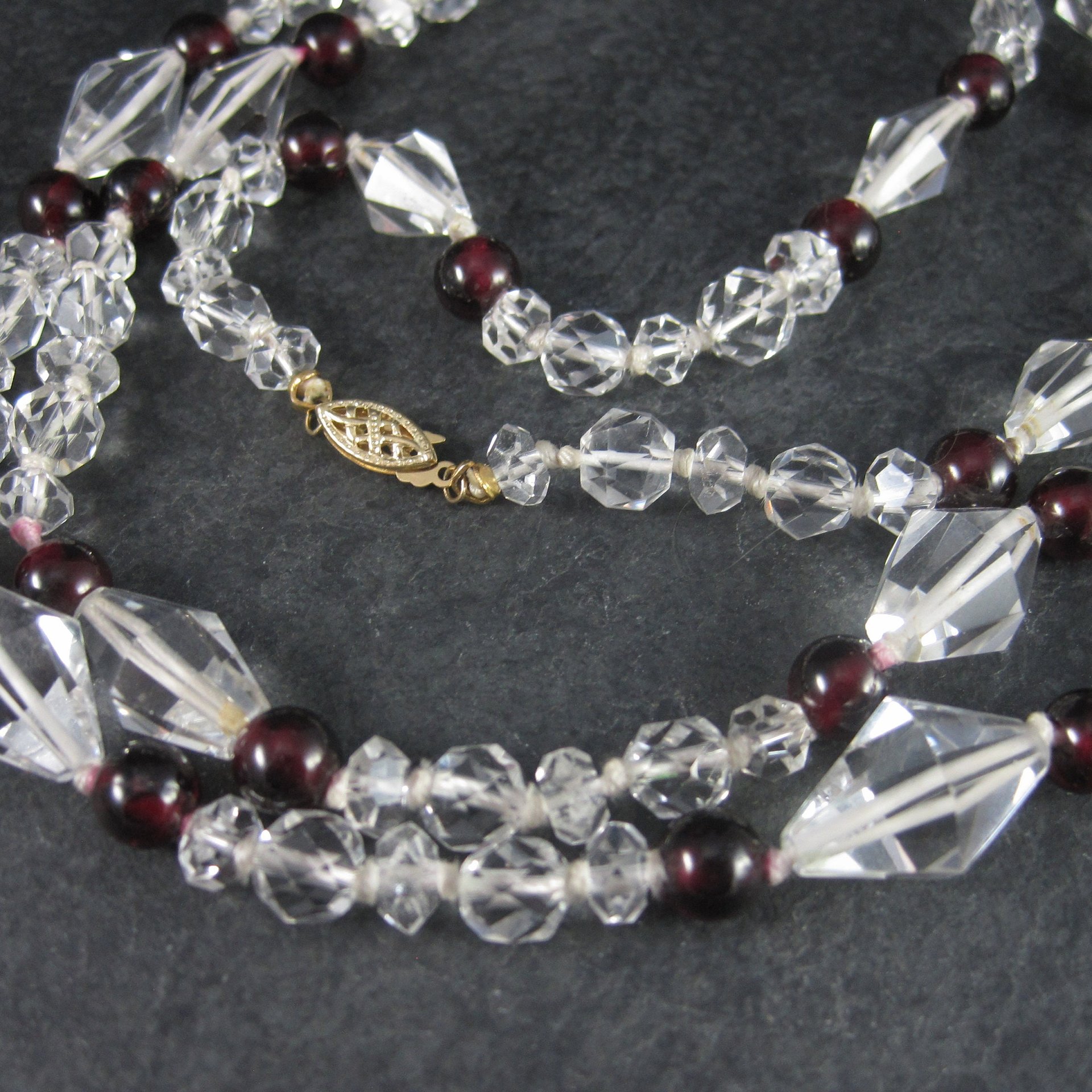 Vintage 14K Garnet Crystal Necklace 33 Inches