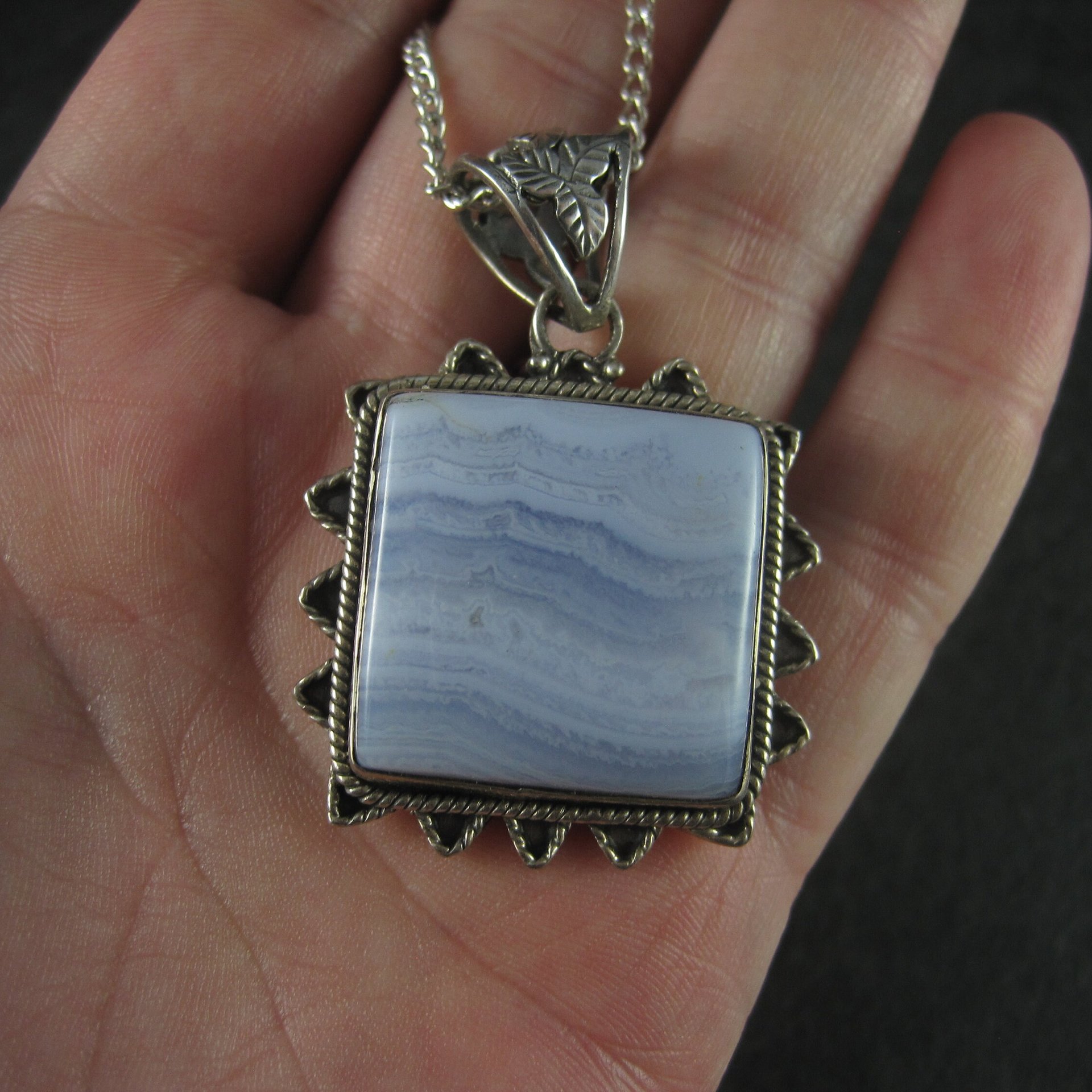Vintage 90s Sterling Blue Banded Agate Pendant