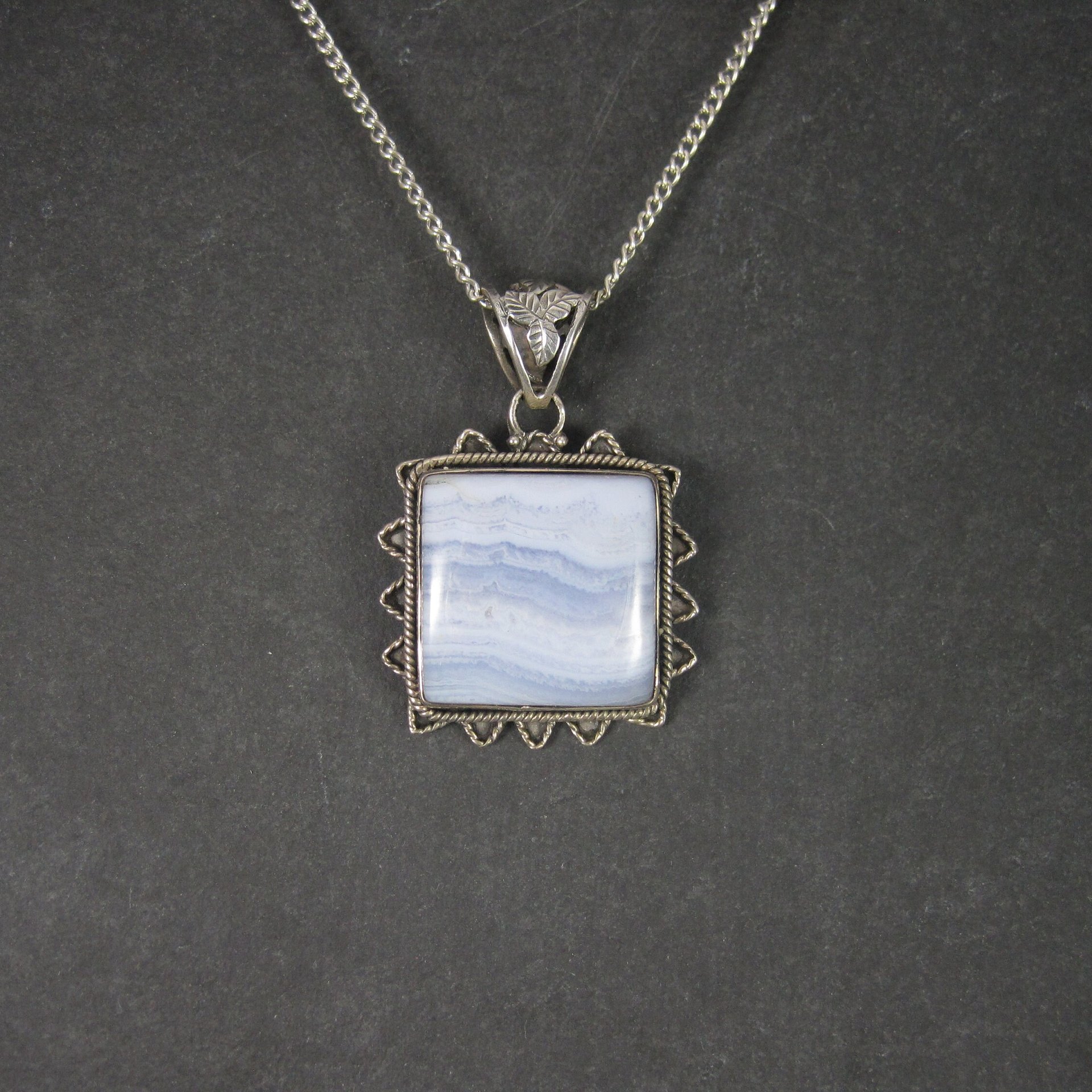 Vintage 90s Sterling Blue Banded Agate Pendant