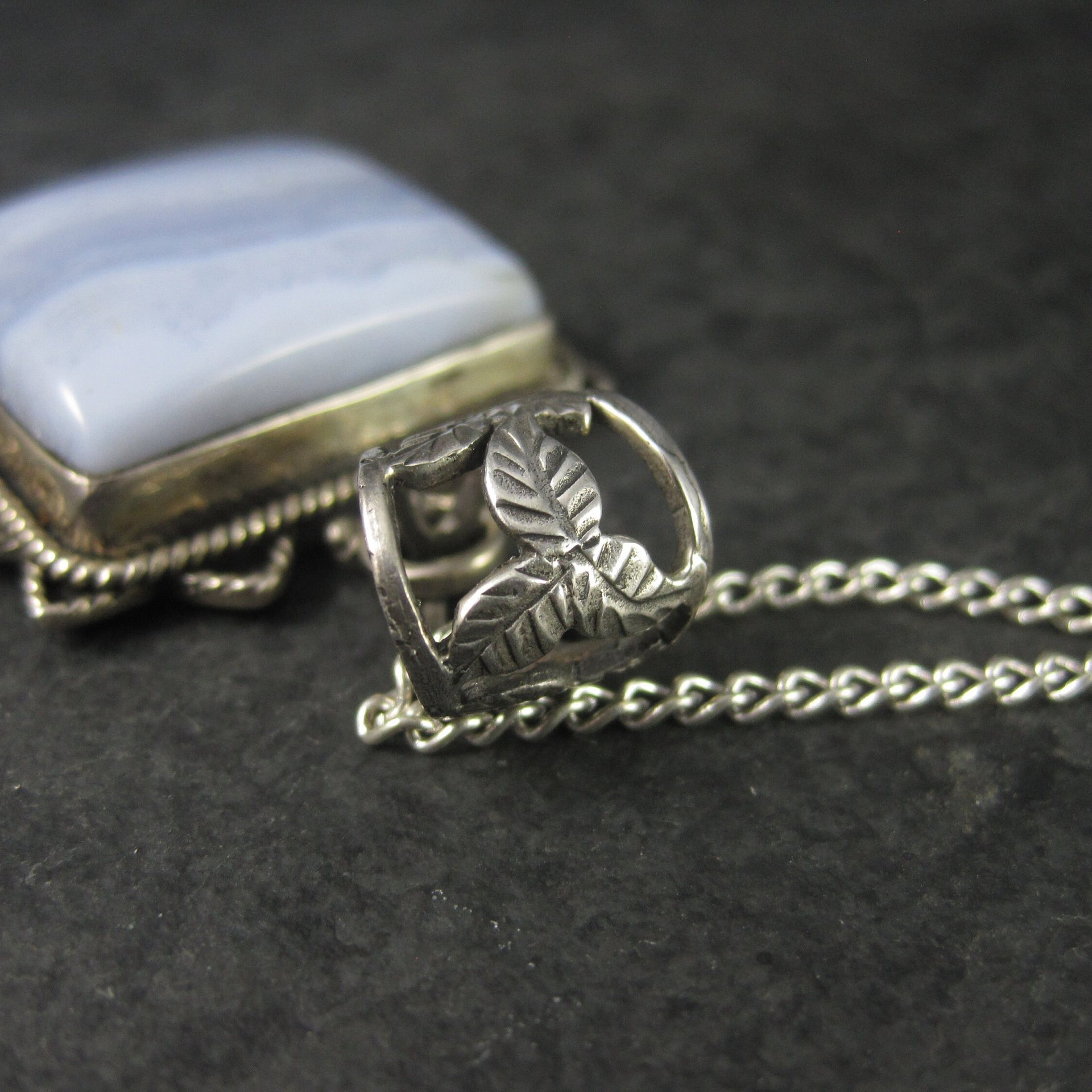 Vintage 90s Sterling Blue Banded Agate Pendant