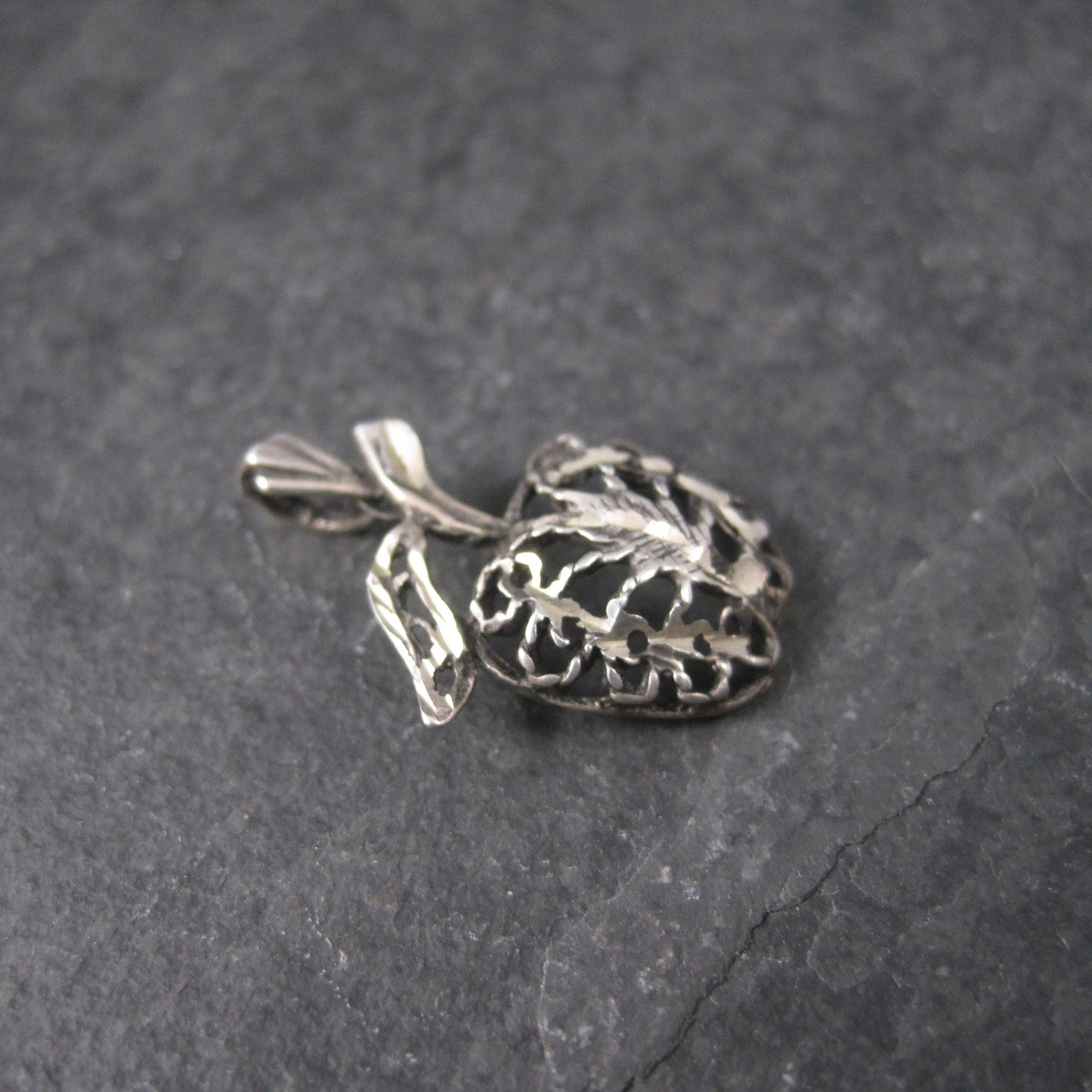 Vintage Sterling Diamond Cut Filigree Apple Pendant
