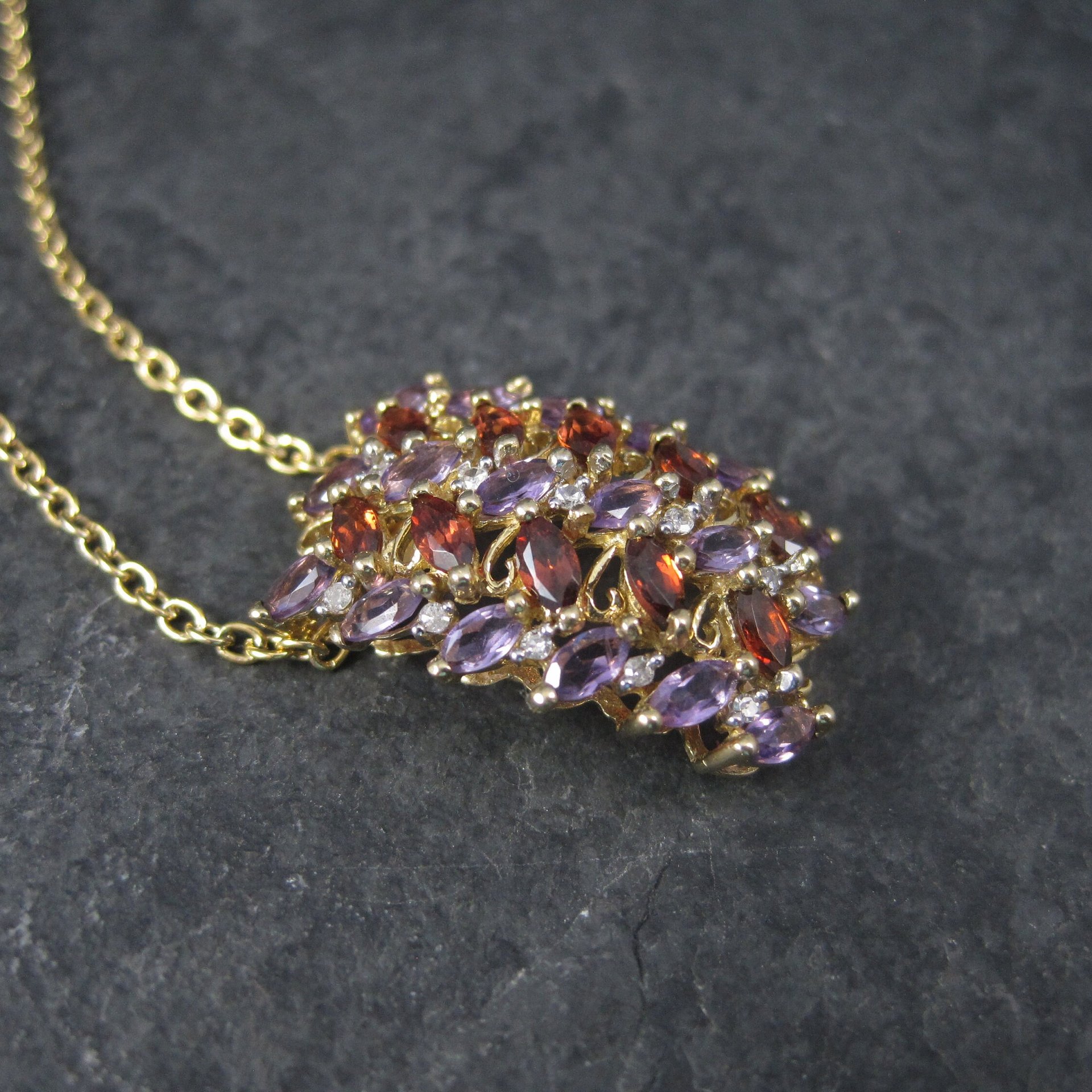 Estate 10K Amethyst Garnet Pendant Yellow Gold