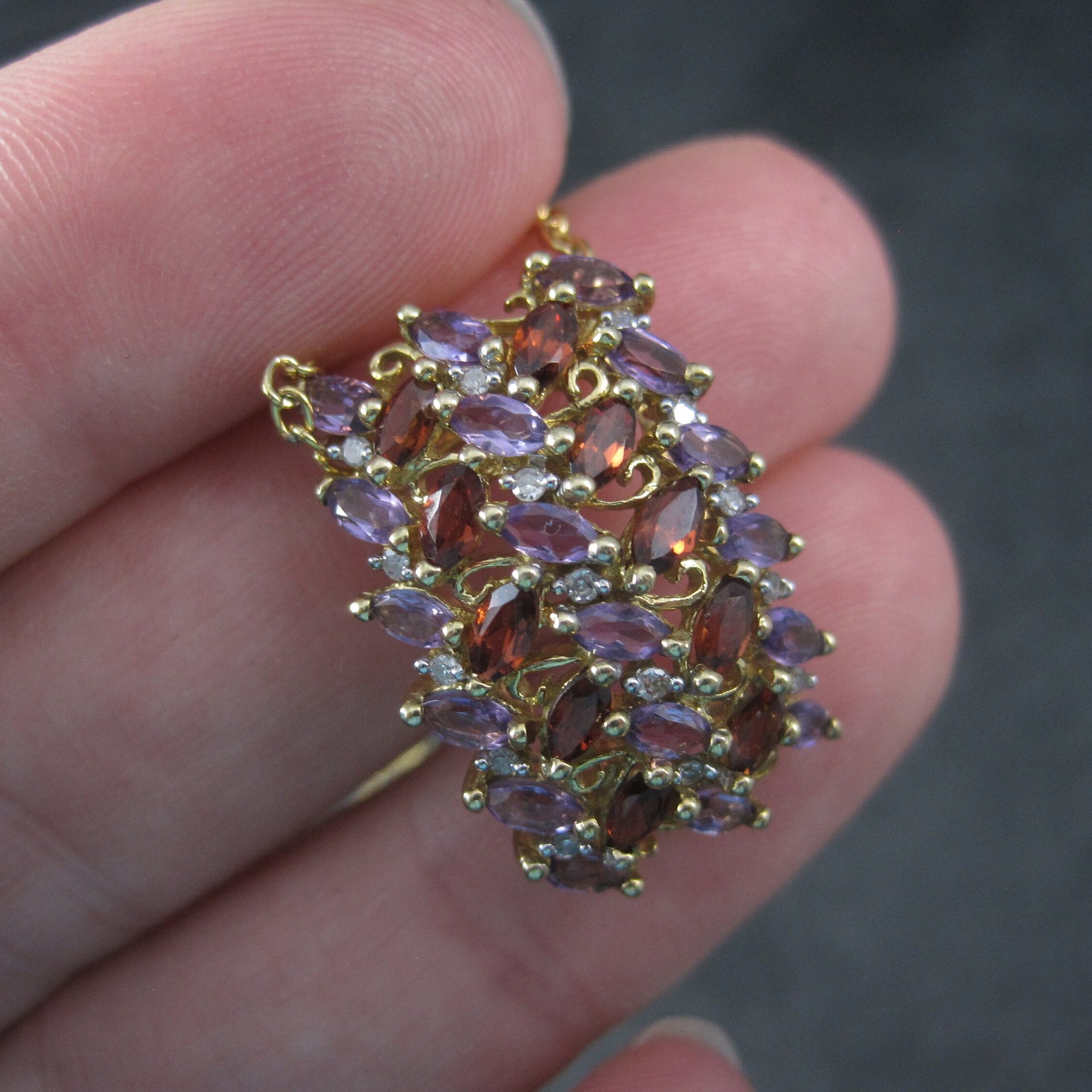 Estate 10K Amethyst Garnet Pendant Yellow Gold
