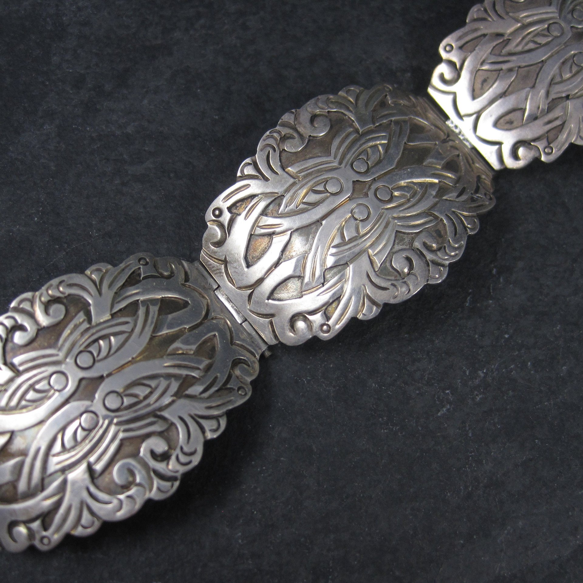 Ornate Vintage Mexican Sterling Panel Bracelet 7 Inches Ruiz