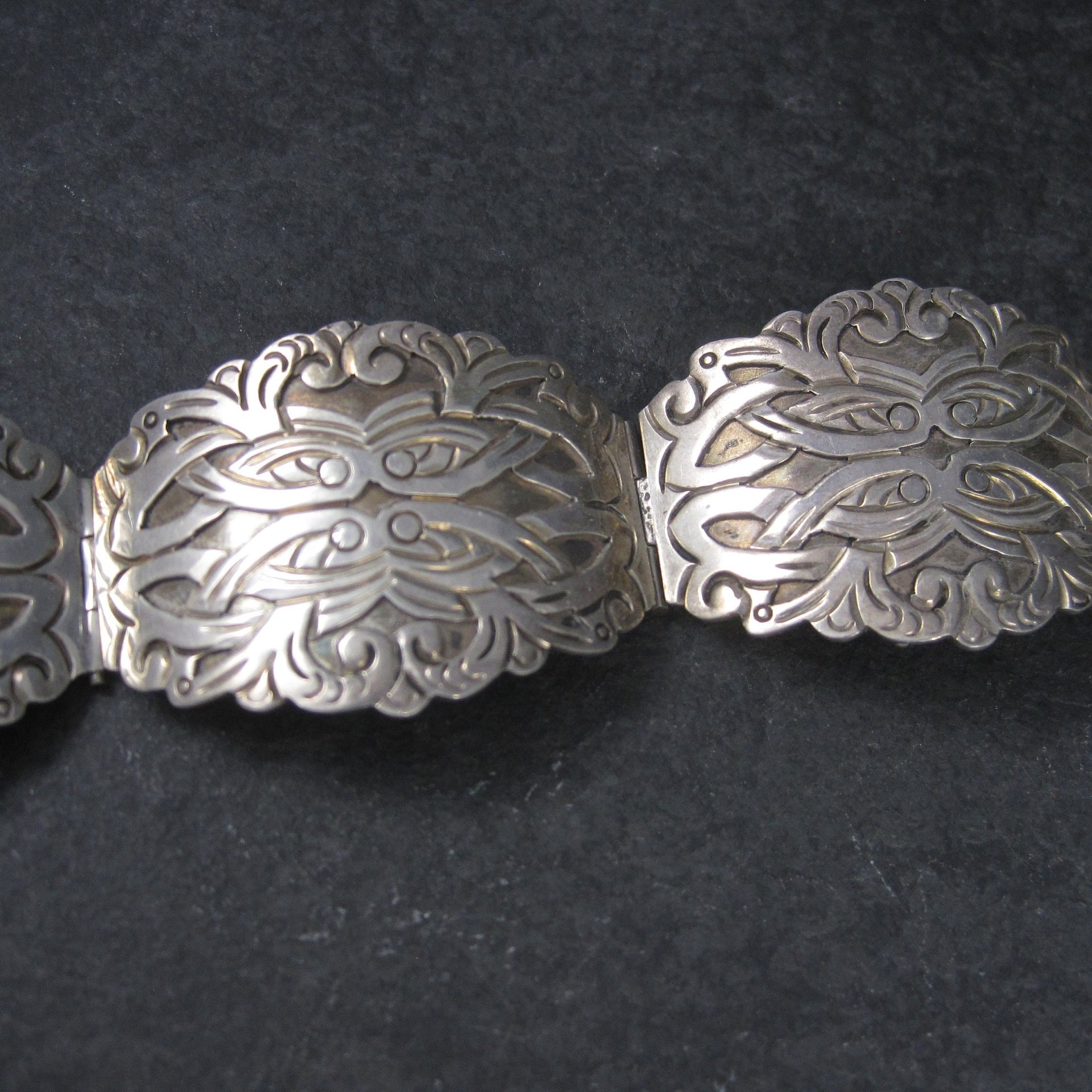 Ornate Vintage Mexican Sterling Panel Bracelet 7 Inches Ruiz