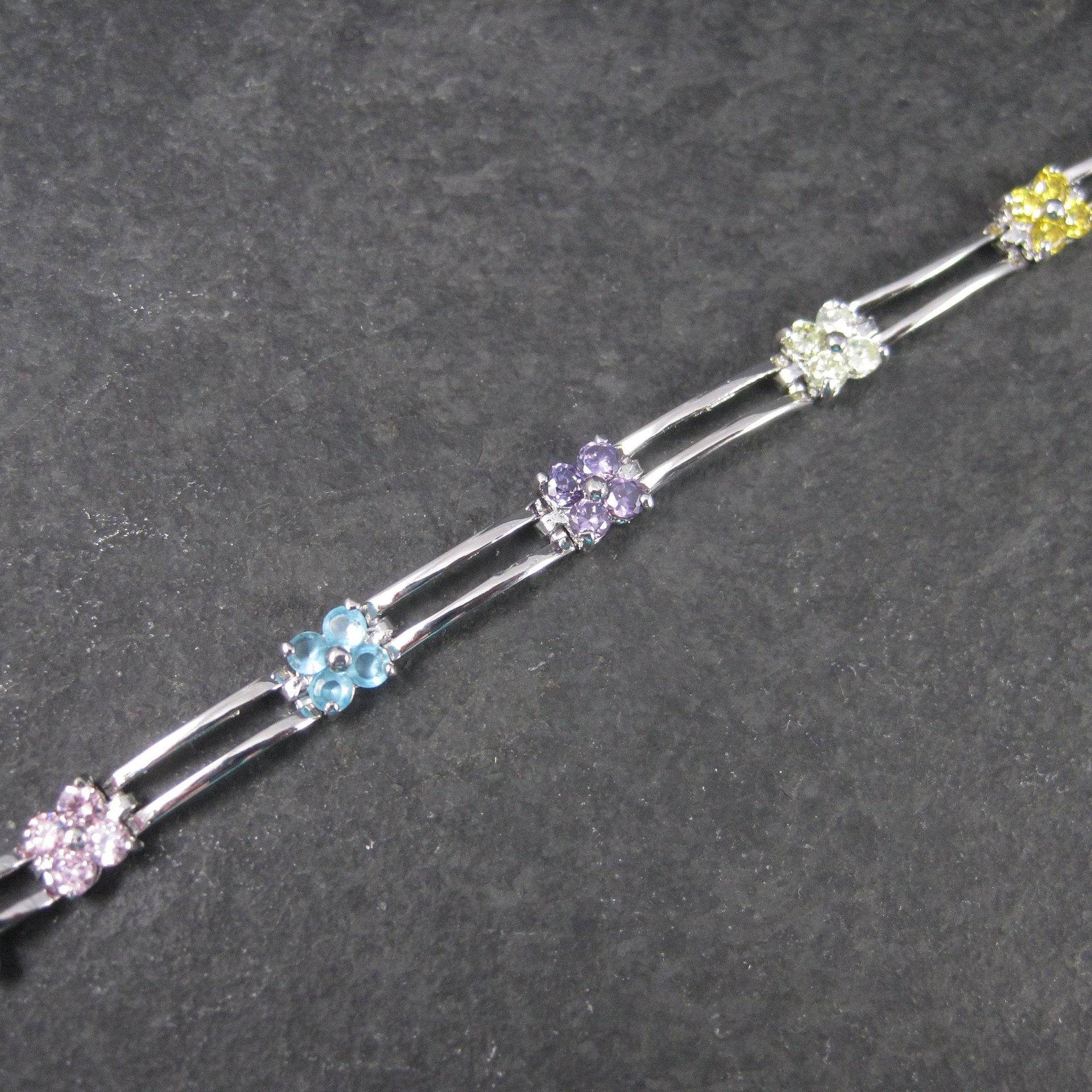 Vintage 90s Sterling Multi Stone Flower Bracelet 7 Inches