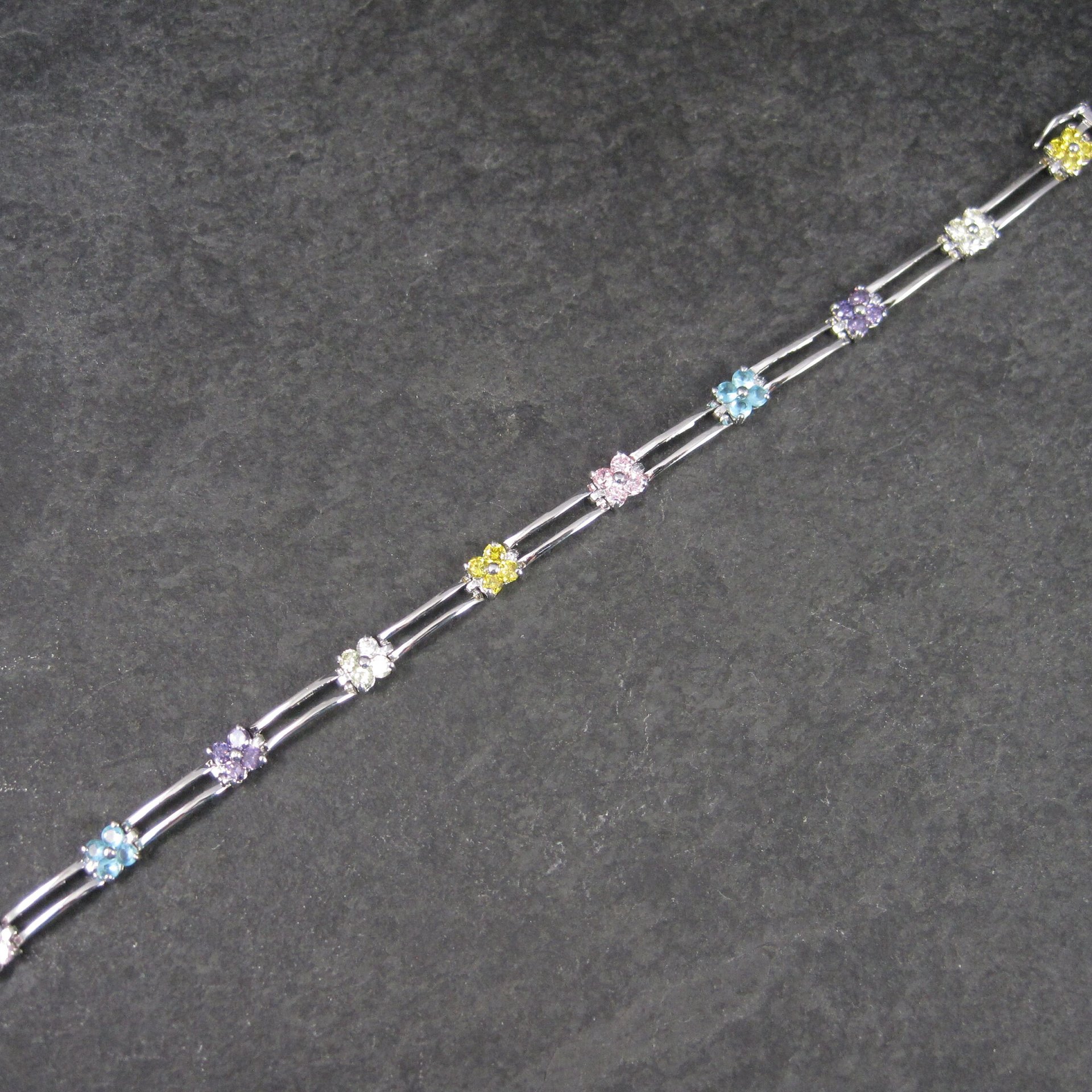 Vintage 90s Sterling Multi Stone Flower Bracelet 7 Inches