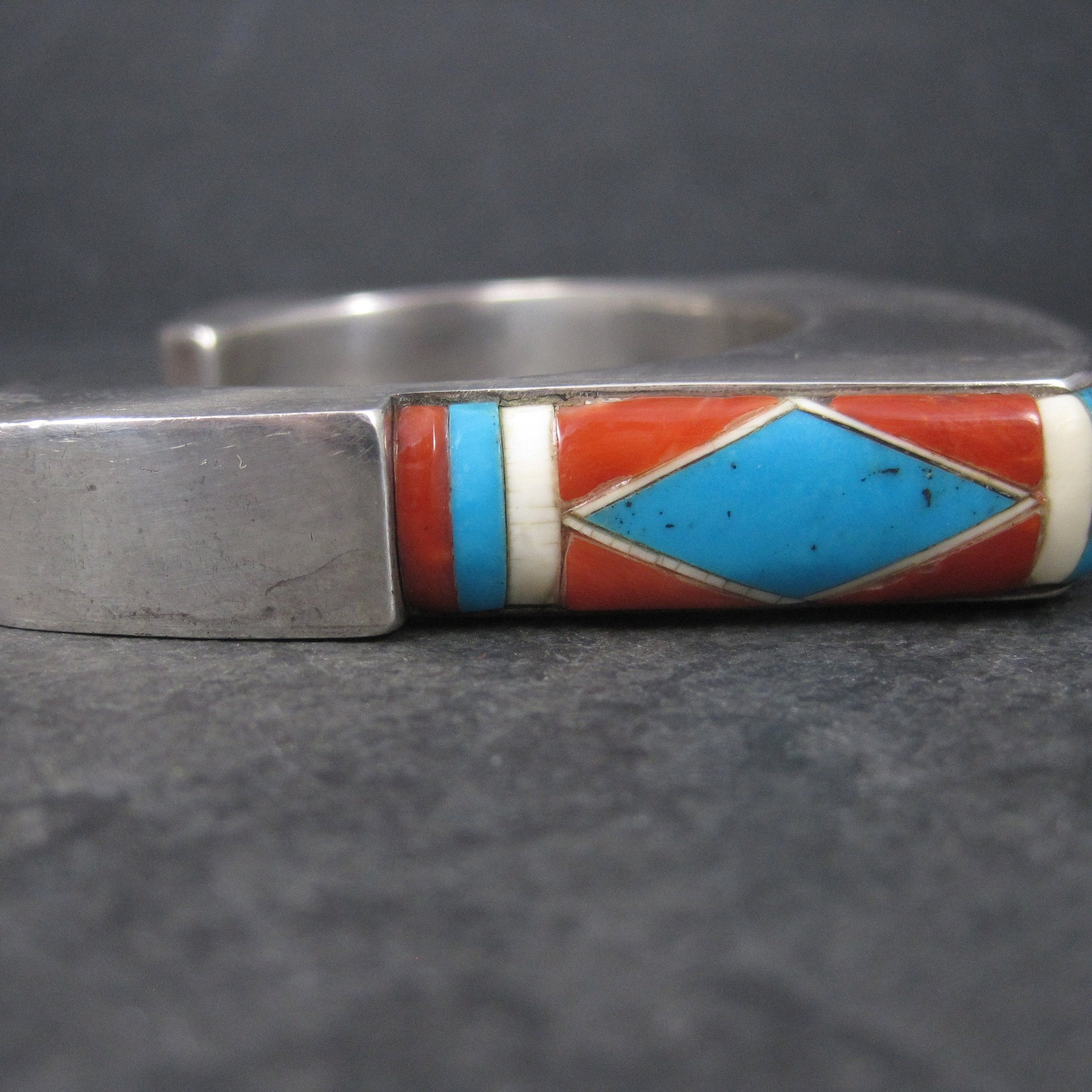 Vintage Native American Inlay Cuff Bracelet 7 Inches