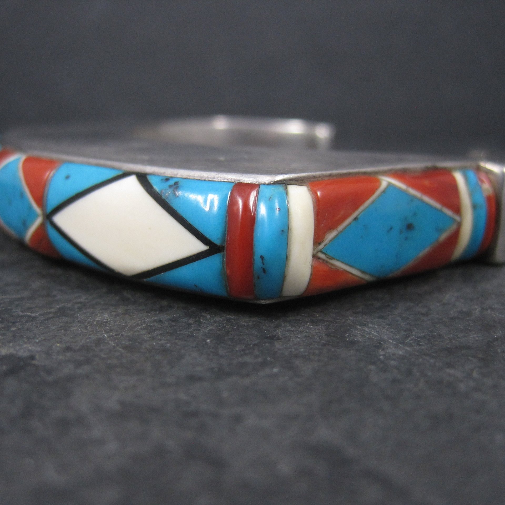 Vintage Native American Inlay Cuff Bracelet 7 Inches