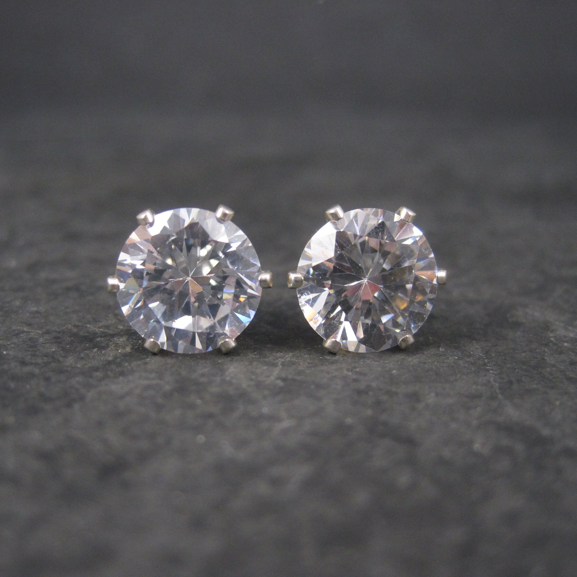 April Birthstone Cz Sterling Stud Earrings 8 mm