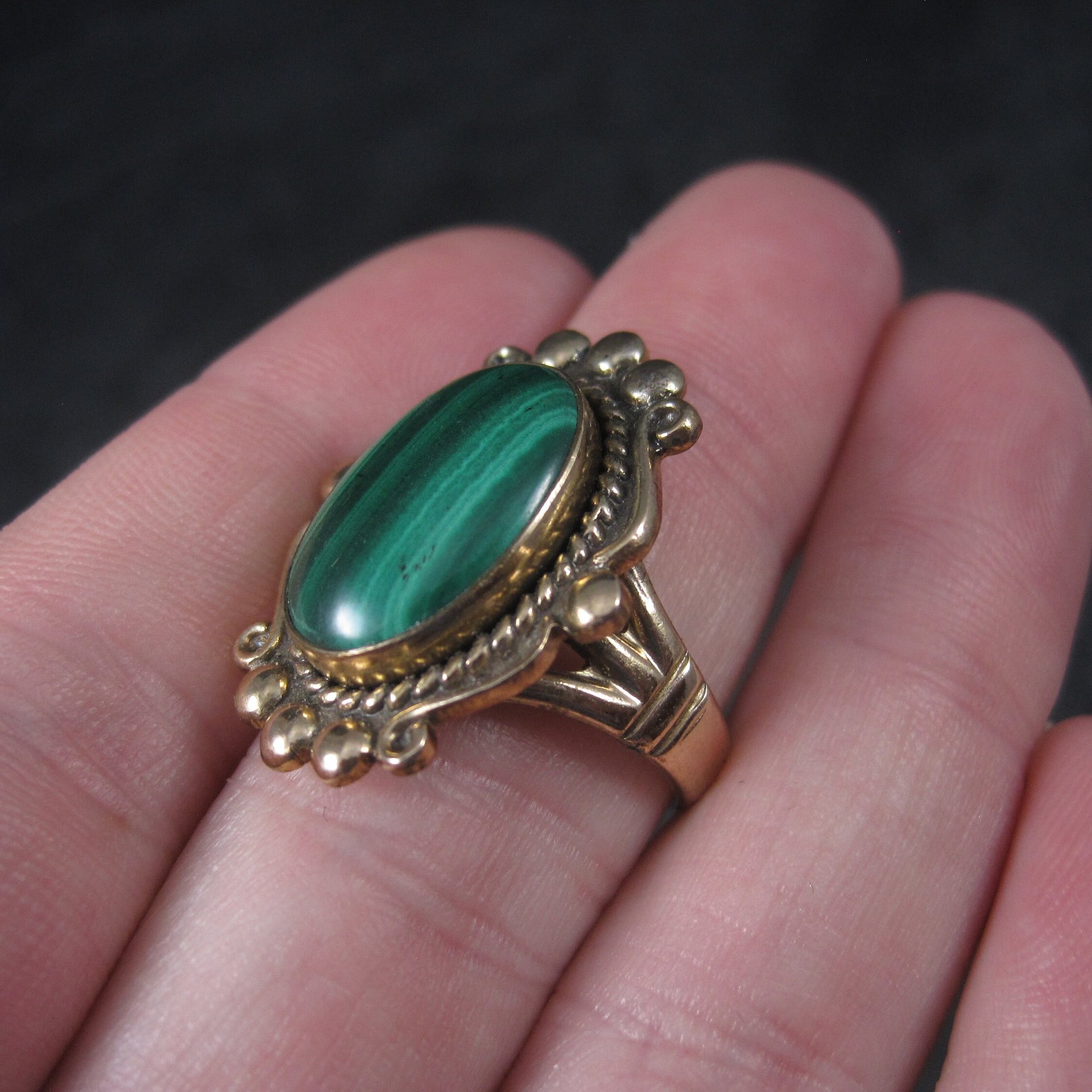 Vintage 12K GF Southwestern Malachite Ring Size 8