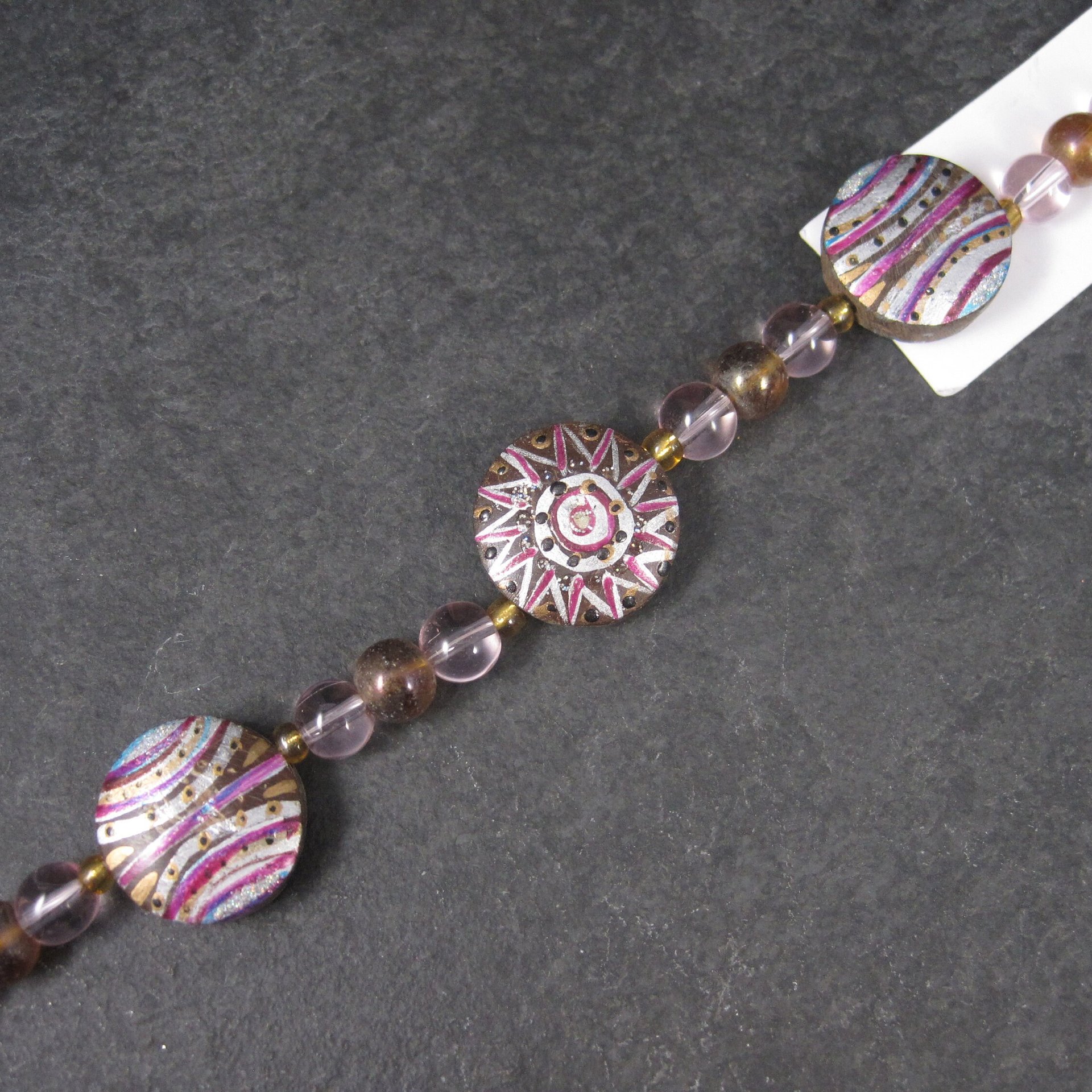Darice Wood Glass Pink Lavender Starburst Bead Strand