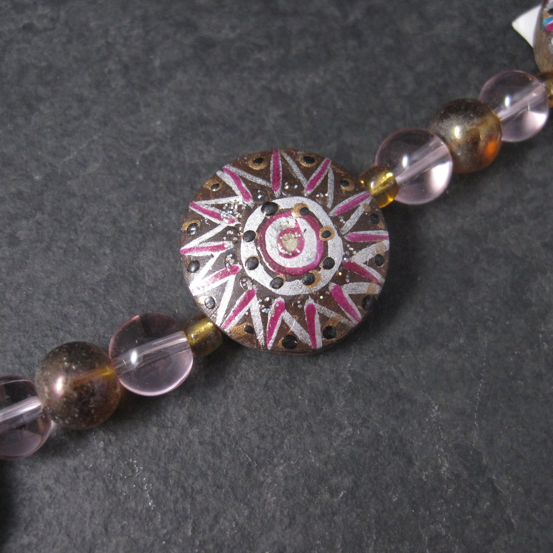 Darice Wood Glass Pink Lavender Starburst Bead Strand