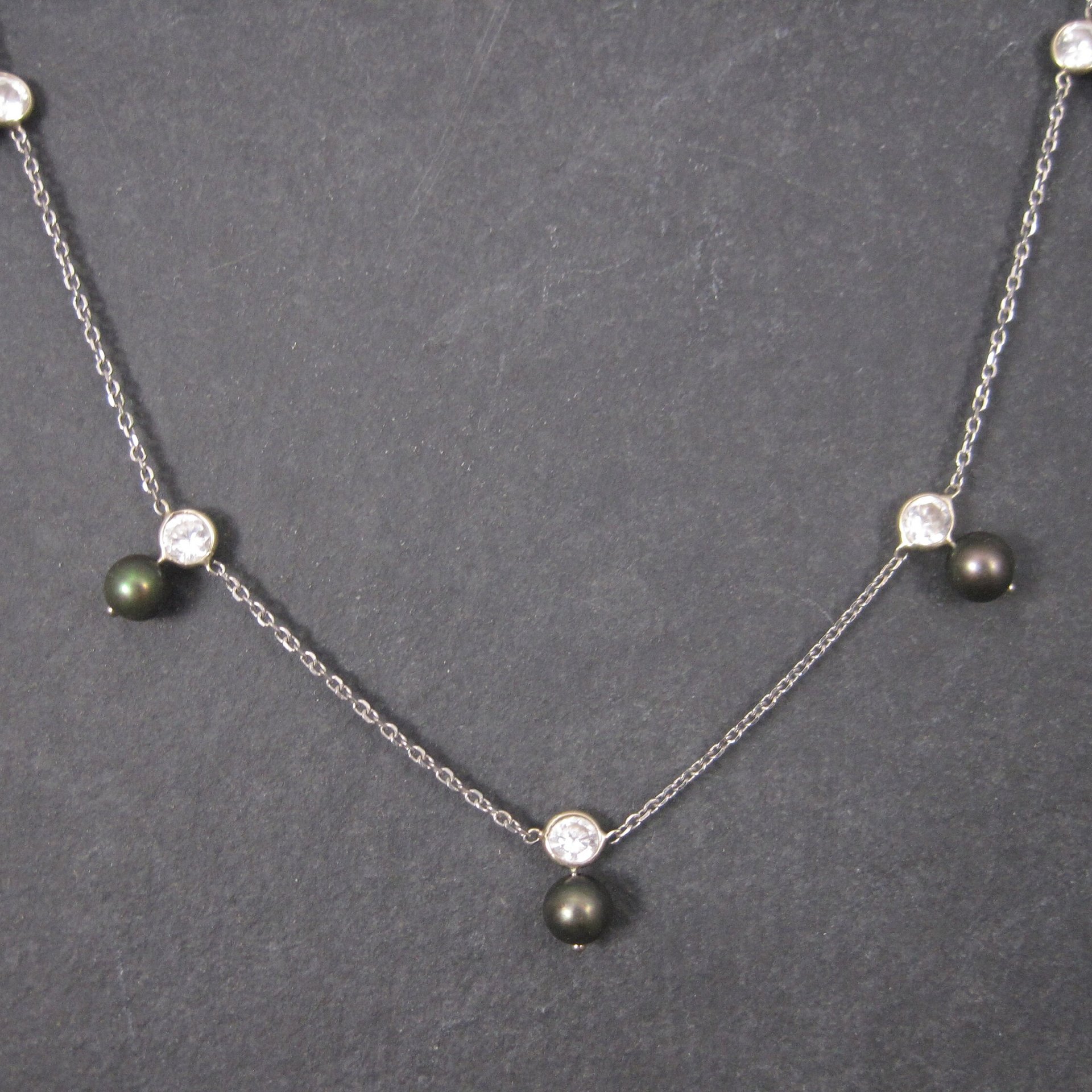 Vintage 14K Peacock Pearl CZ Necklace 17 Inches