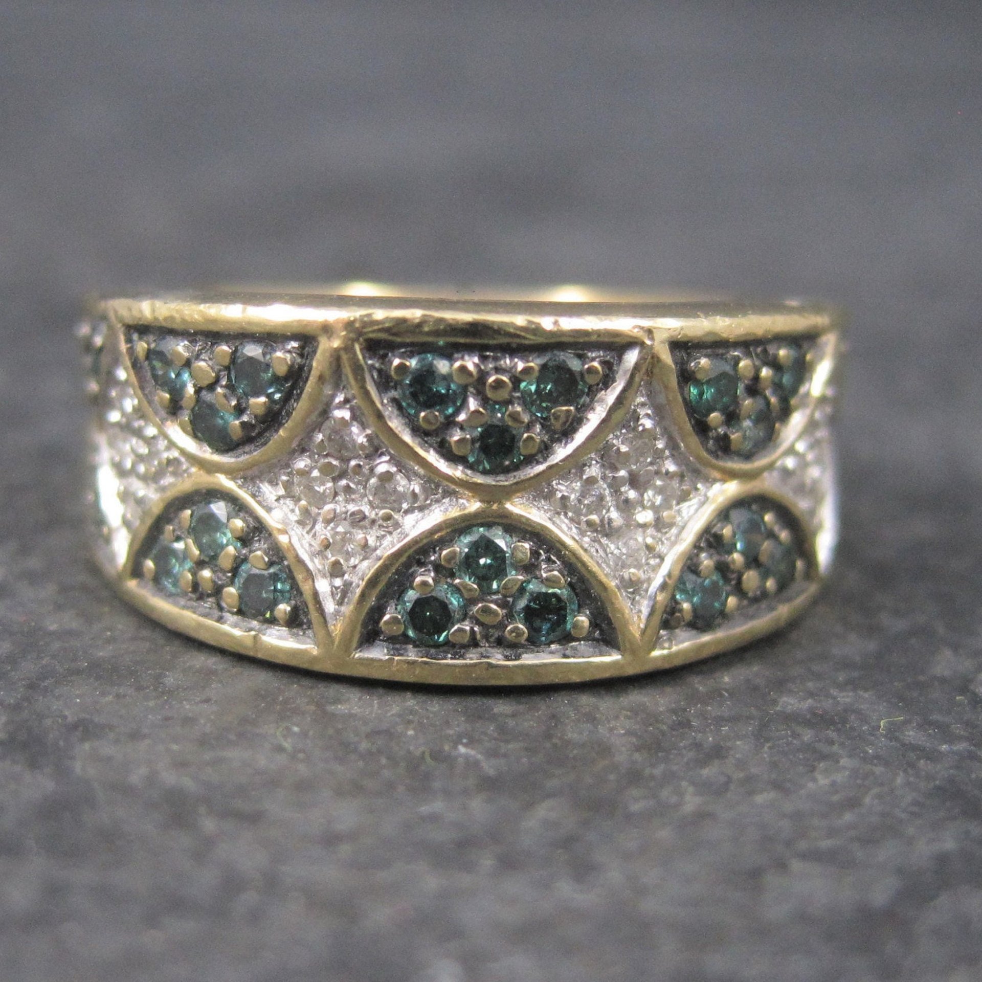 Wide Vintage 14K .42 Carat Blue and White Diamond Band Ring Size 6