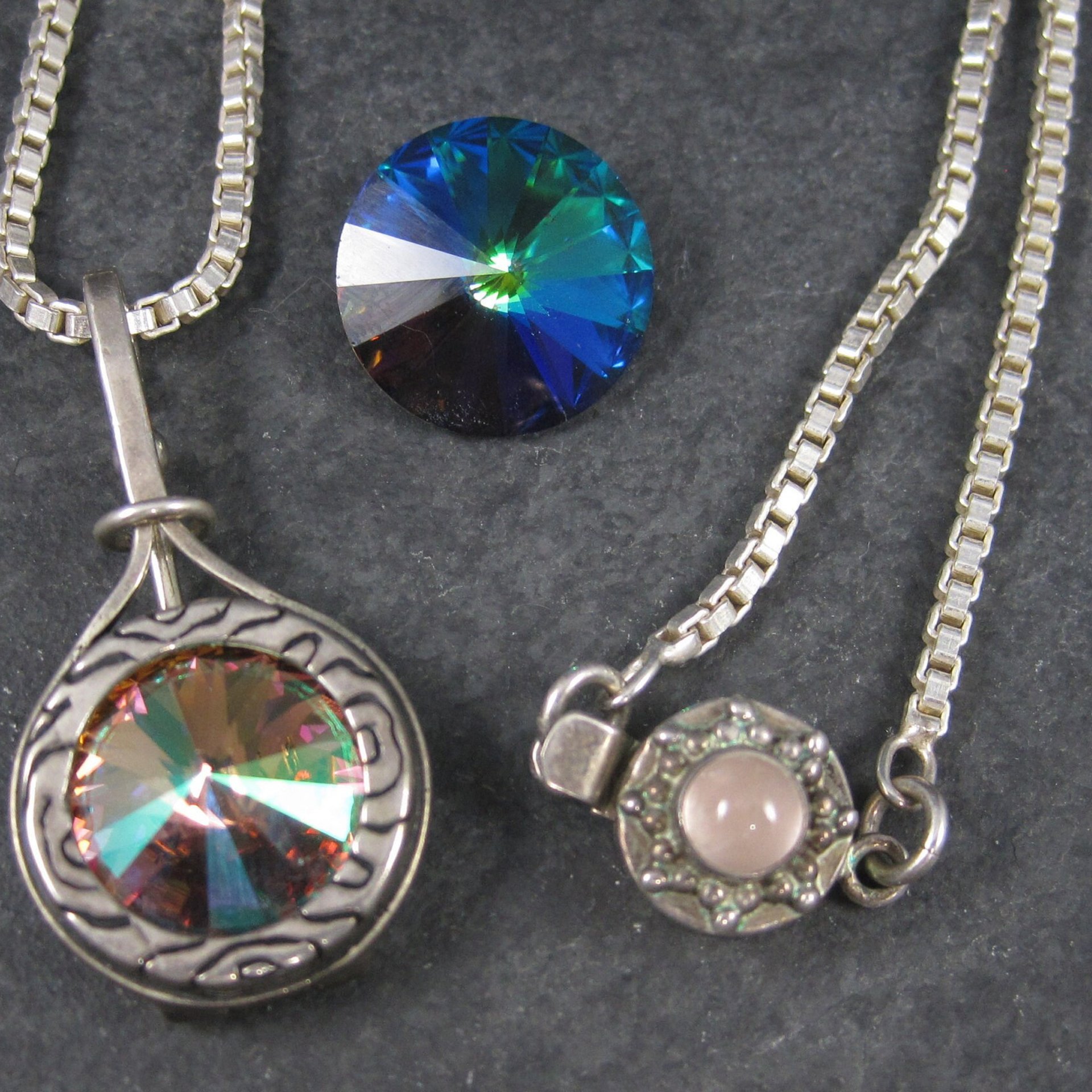 Vintage Sterling Interchangeable Pendant Rose Quartz Chain