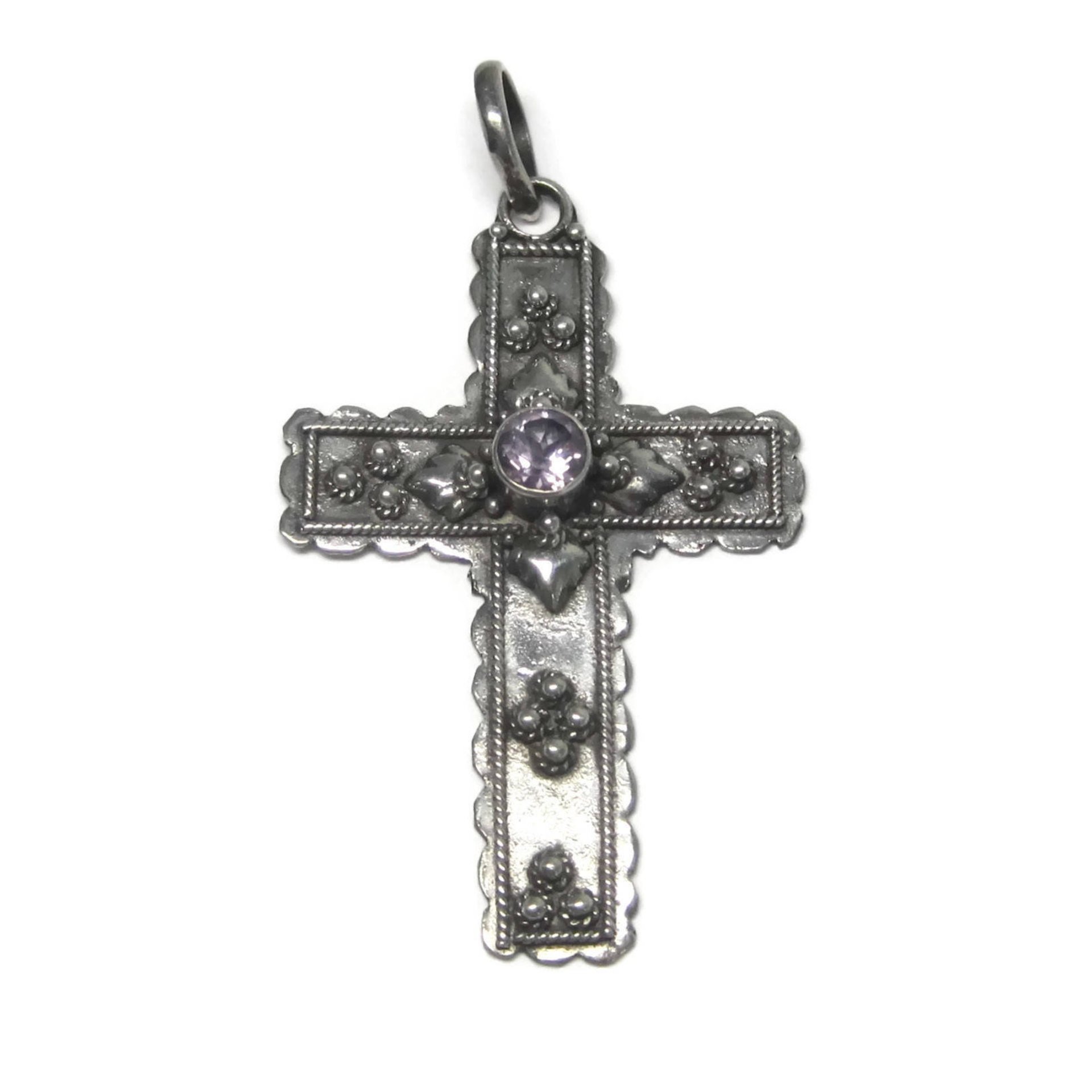 Vintage Sterling Amethyst Cross Pendant