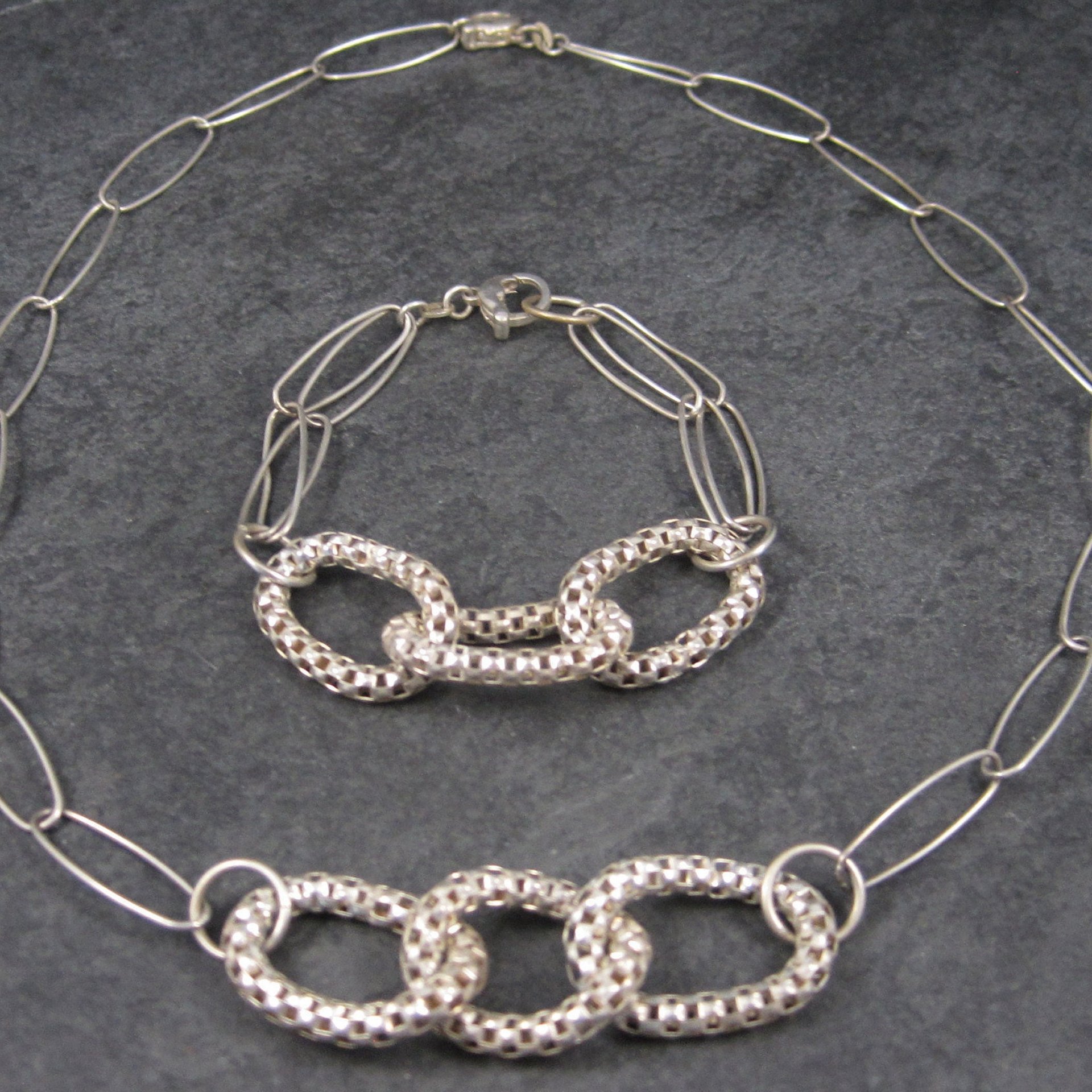 Vintage Modern Sterling Necklace Bracelet Jewelry Set