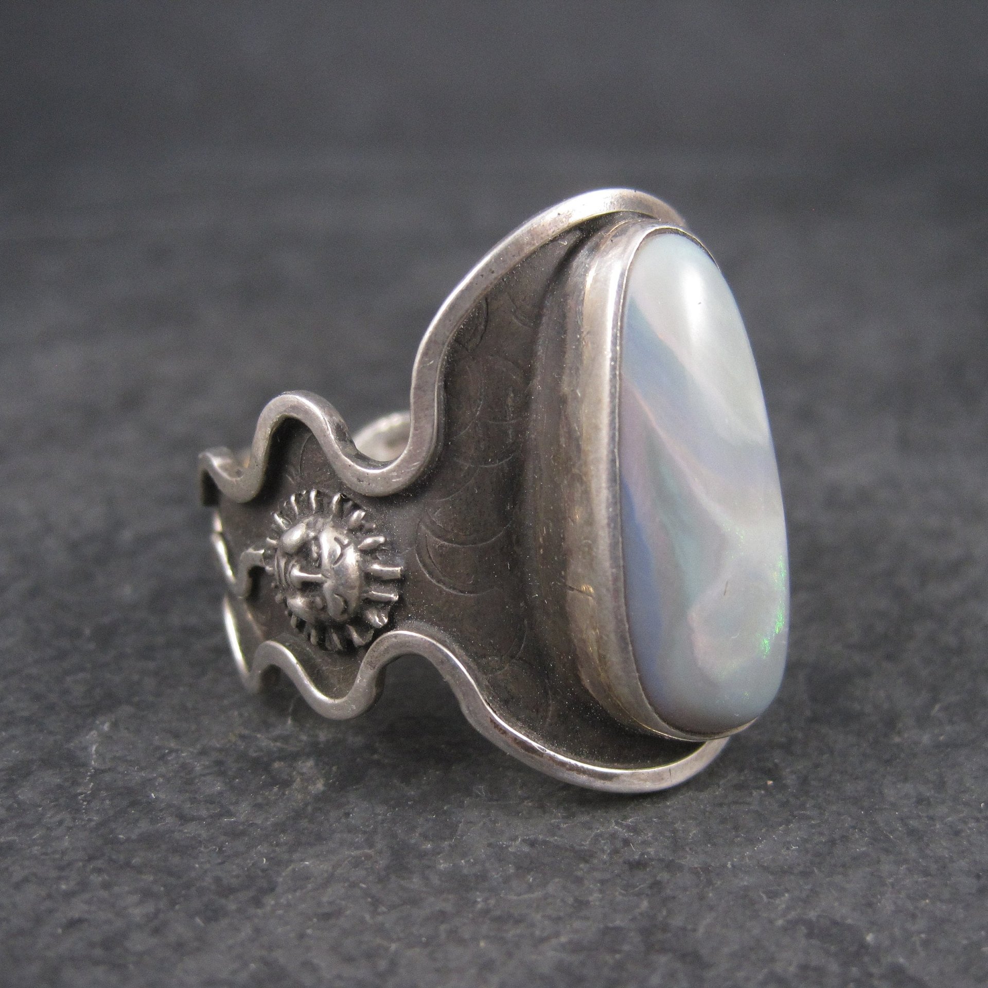 Huge Mens Celestial Moon Star Black Opal Ring Size 19