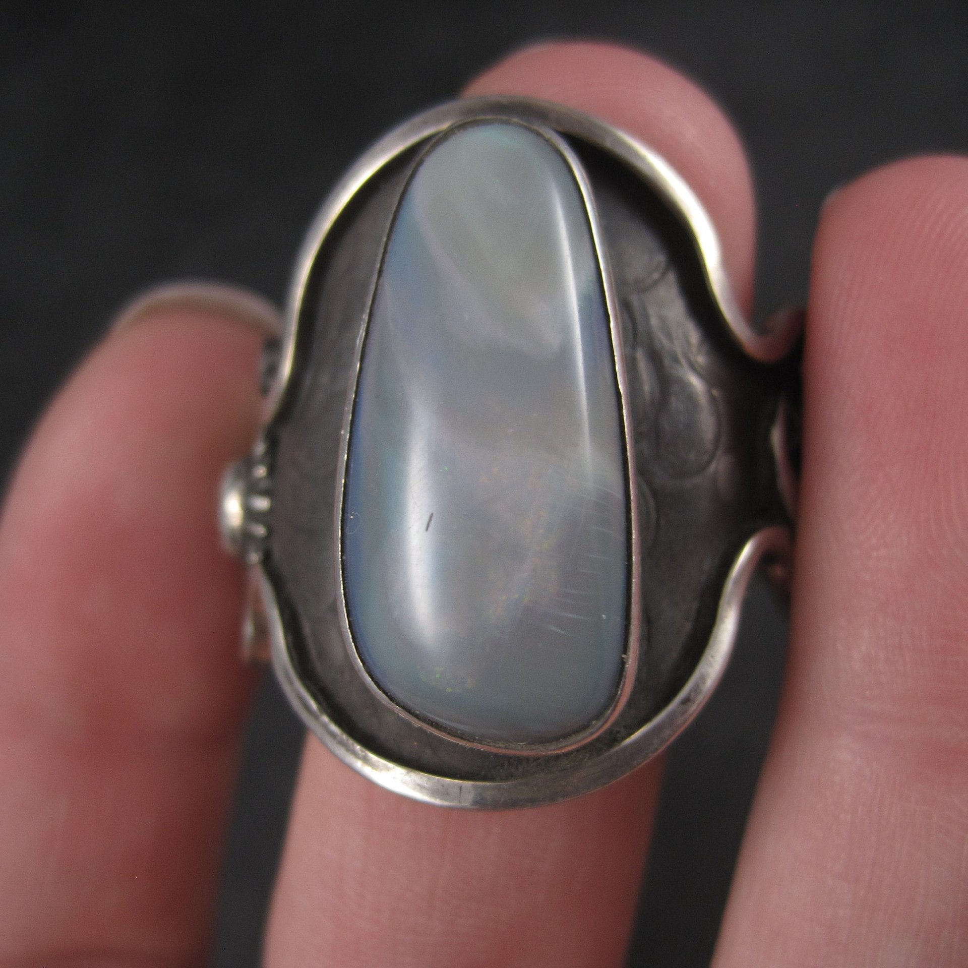 Huge Mens Celestial Moon Star Black Opal Ring Size 19