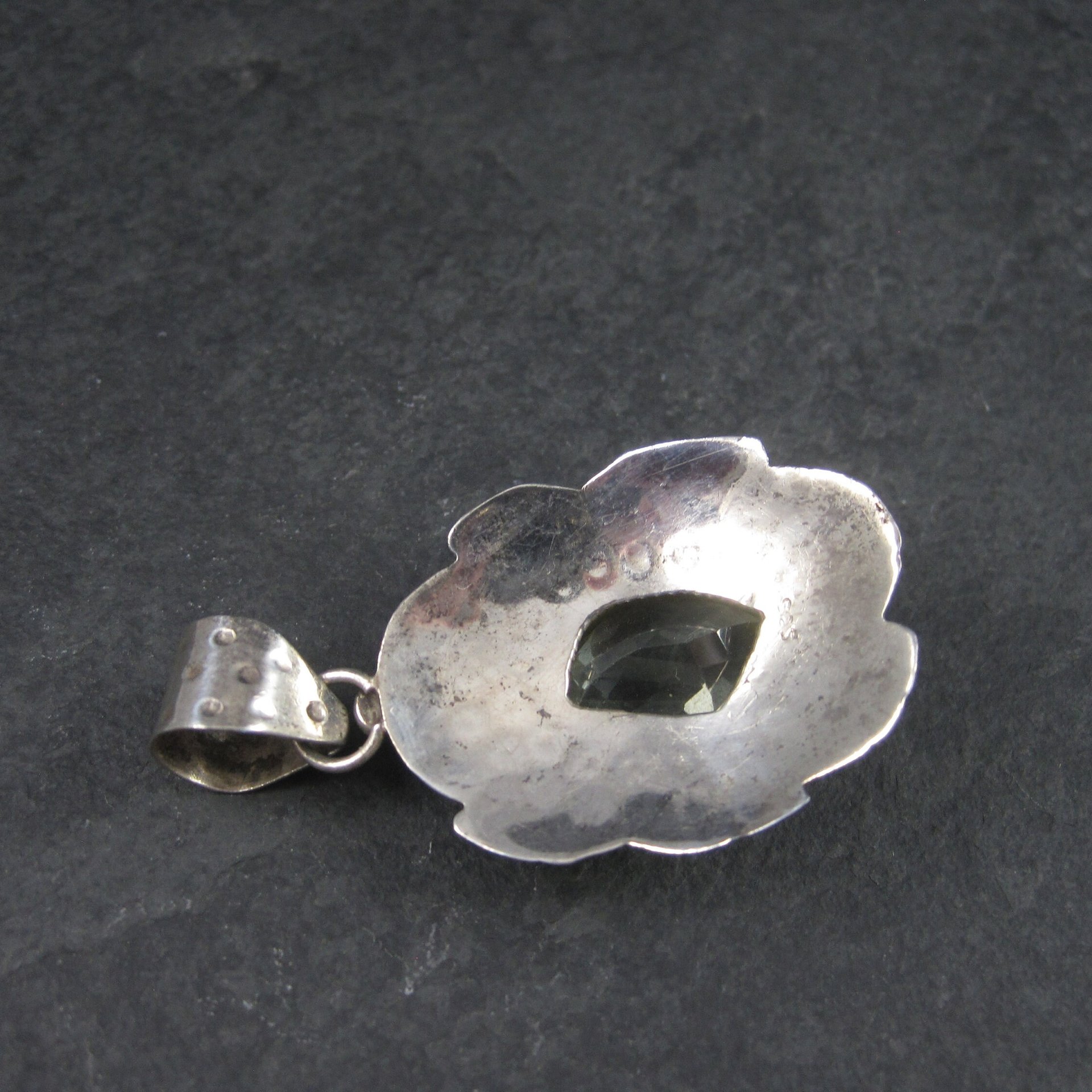 Large Vintage Sterling Green Amethyst Pendant