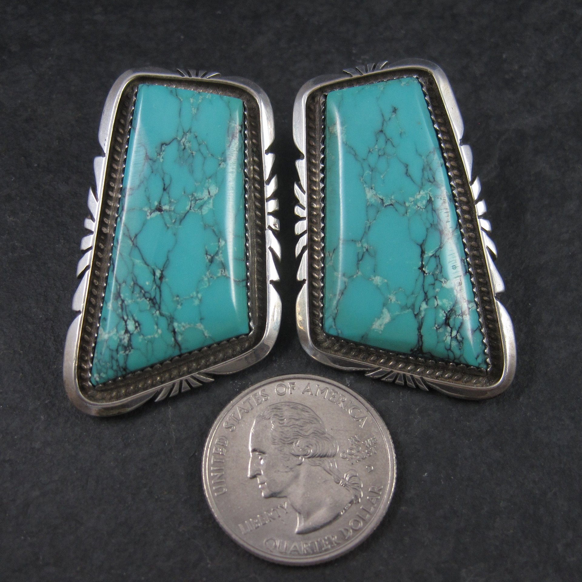 Large Vintage Sterling Turquoise Earrings Betty Bitsie