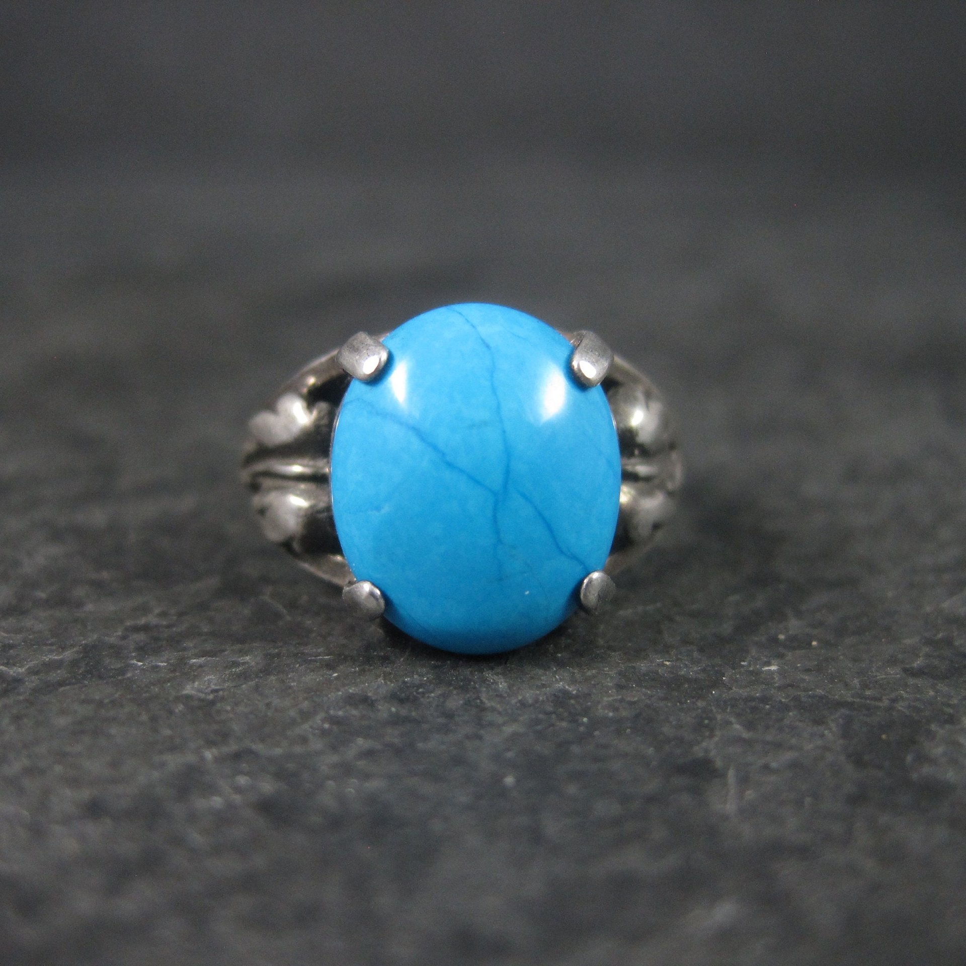 Estate Turquoise Leaf Ring Sterling Size 4.75