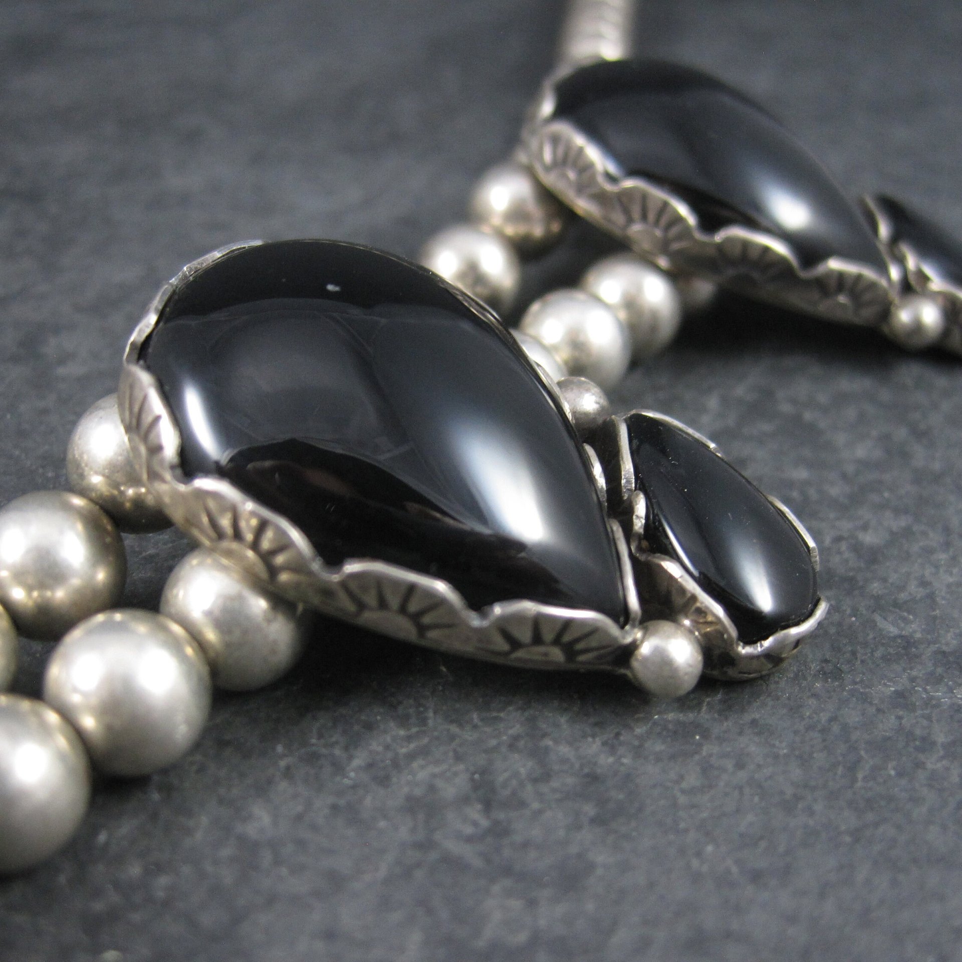 Huge Vintage Southwestern Sterling Onyx Necklace