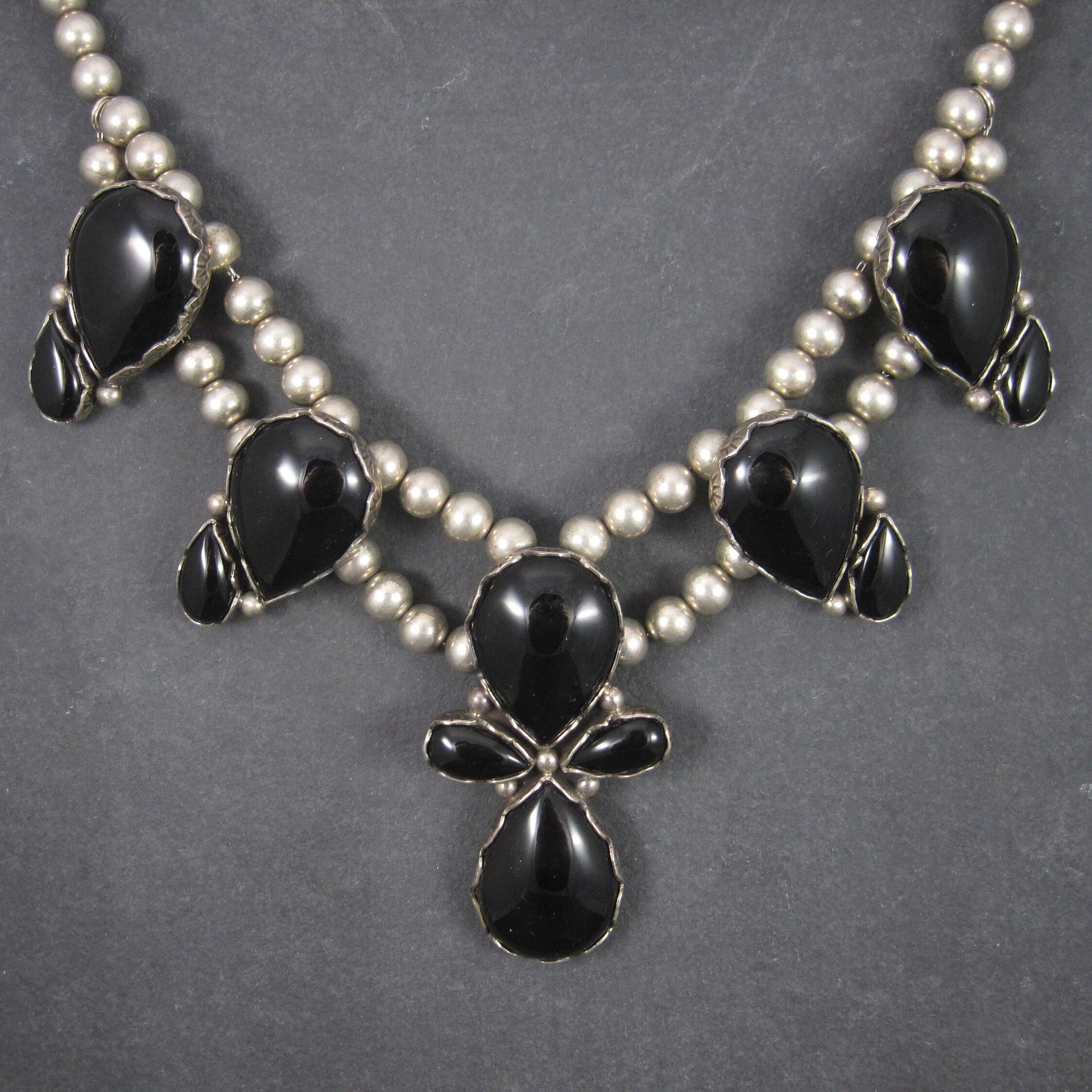 Huge Vintage Southwestern Sterling Onyx Necklace