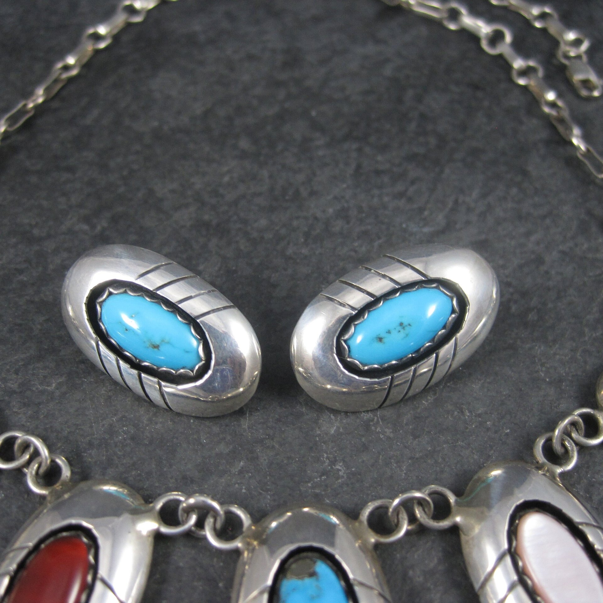 Estate Navajo Multi Stone Necklace and Earrings Native American Jewelry Set