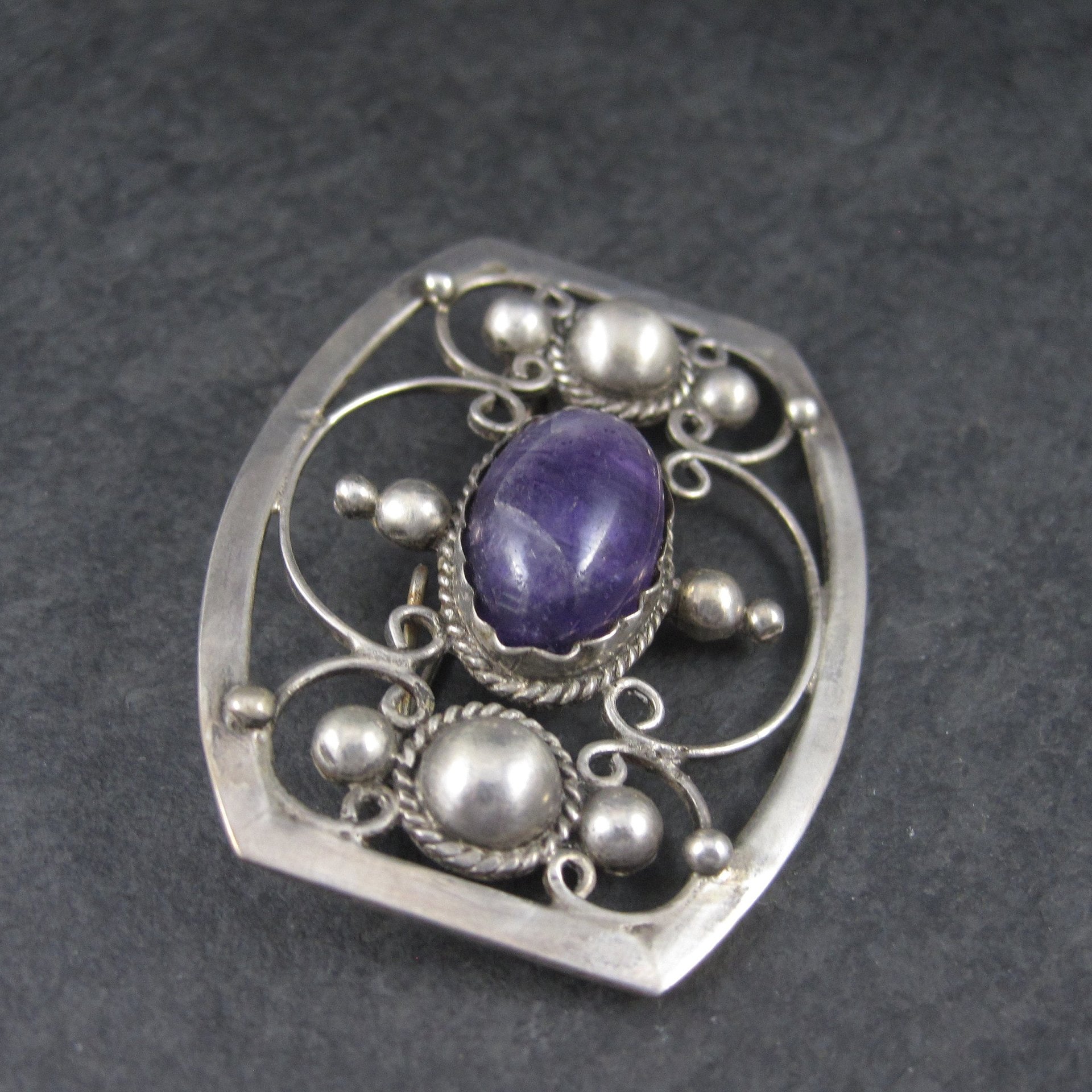 Estate Mexican Sterling Amethyst Brooch