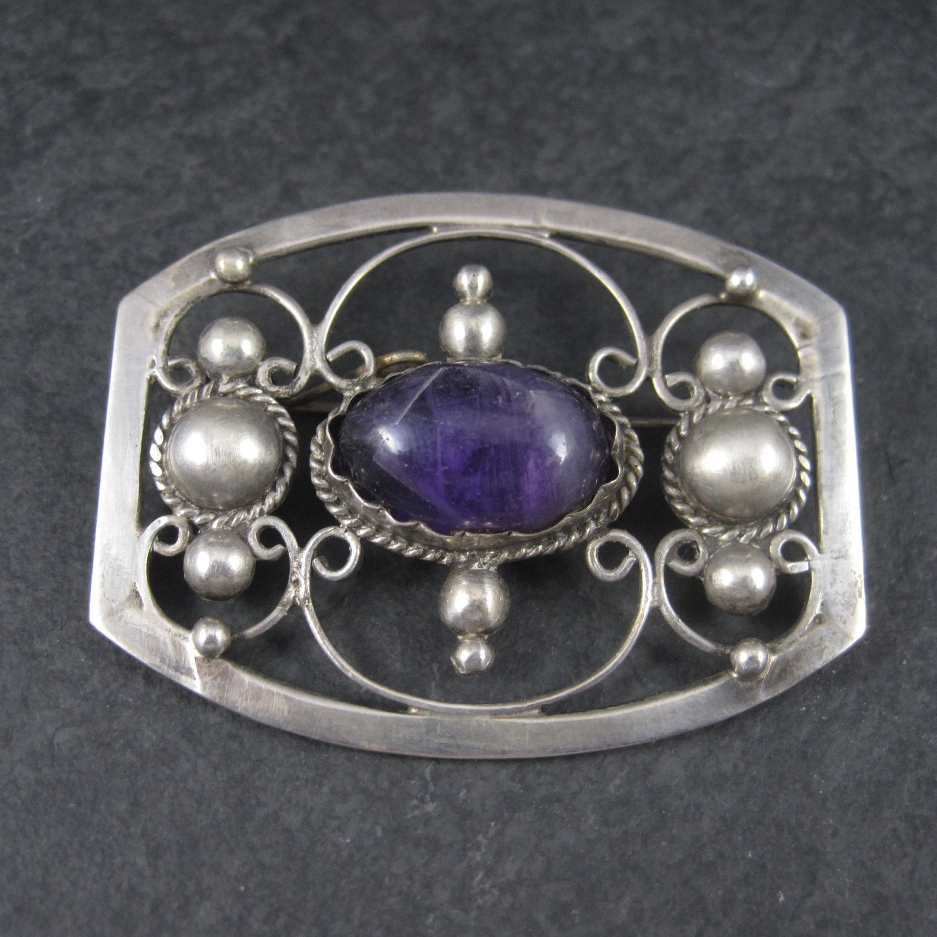 Estate Mexican Sterling Amethyst Brooch