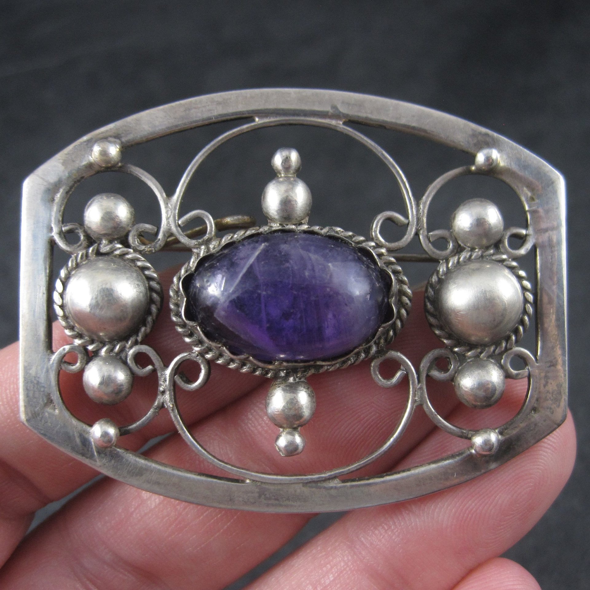 Estate Mexican Sterling Amethyst Brooch