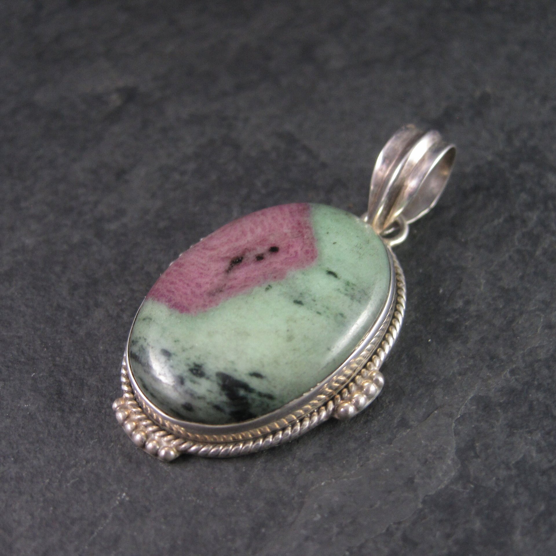 Large Sterling Ruby Zoisite Pendant