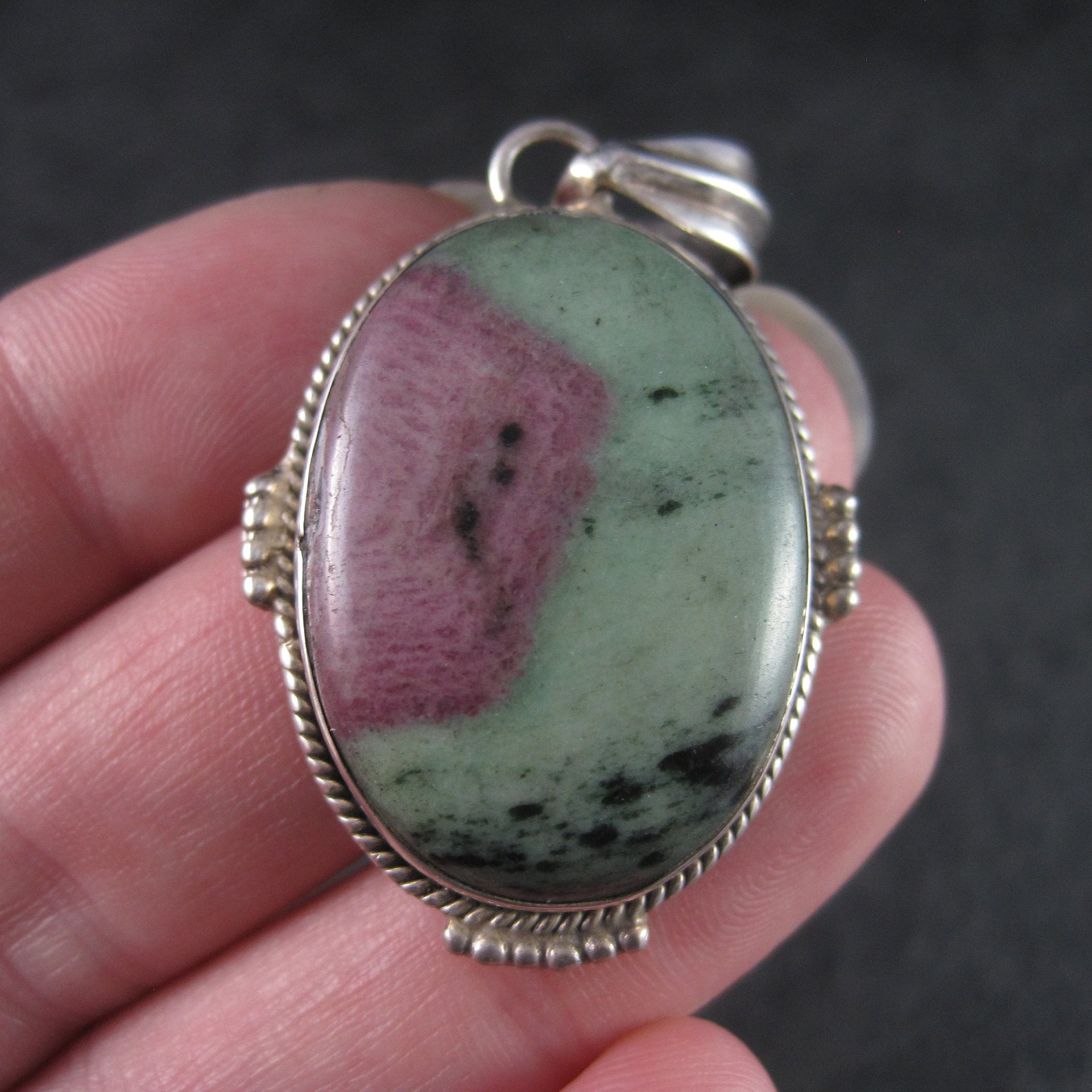 Large Sterling Ruby Zoisite Pendant