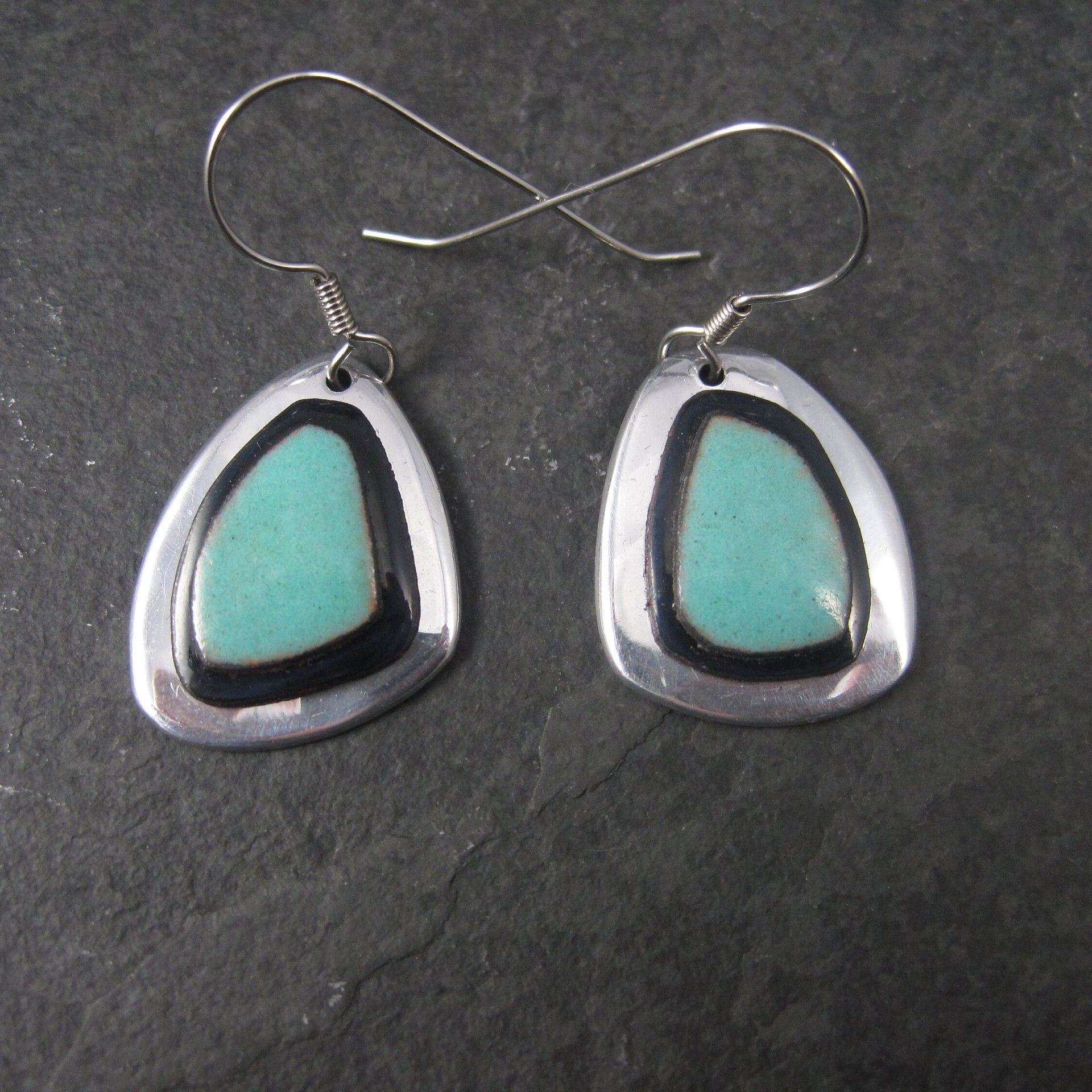 Estate Sterling Black and Turquoise Ceramic Earrings