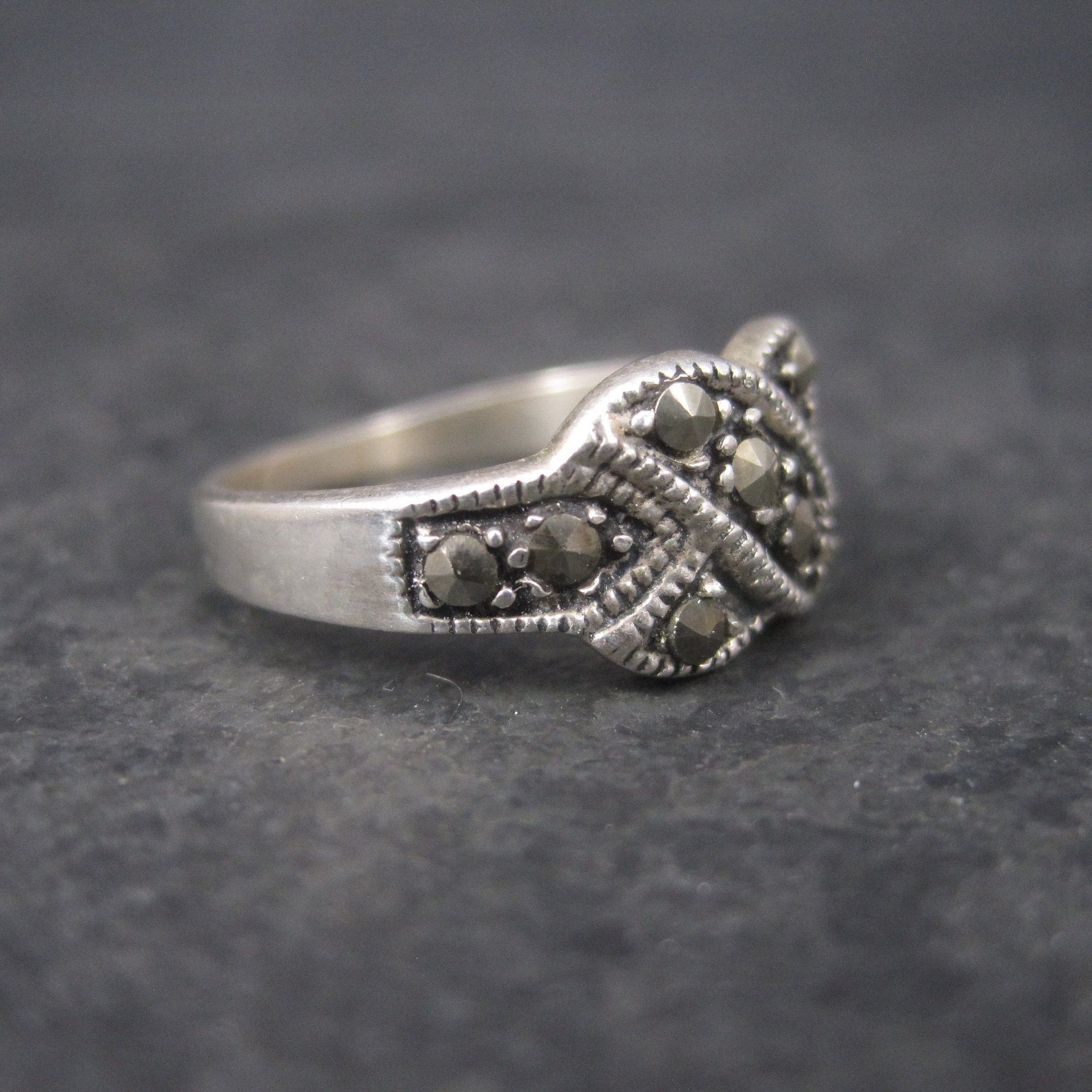 Sterling Marcasite X Kiss Ring Size 5.75 Estate Silver