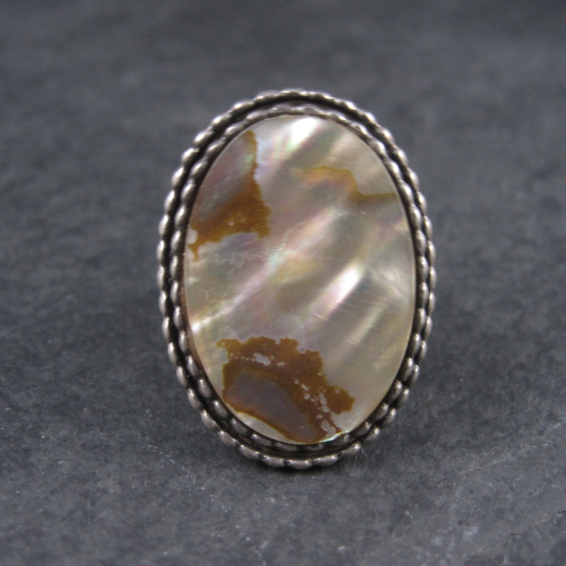 Large Vintage Sterling Abalone Ring Size 7