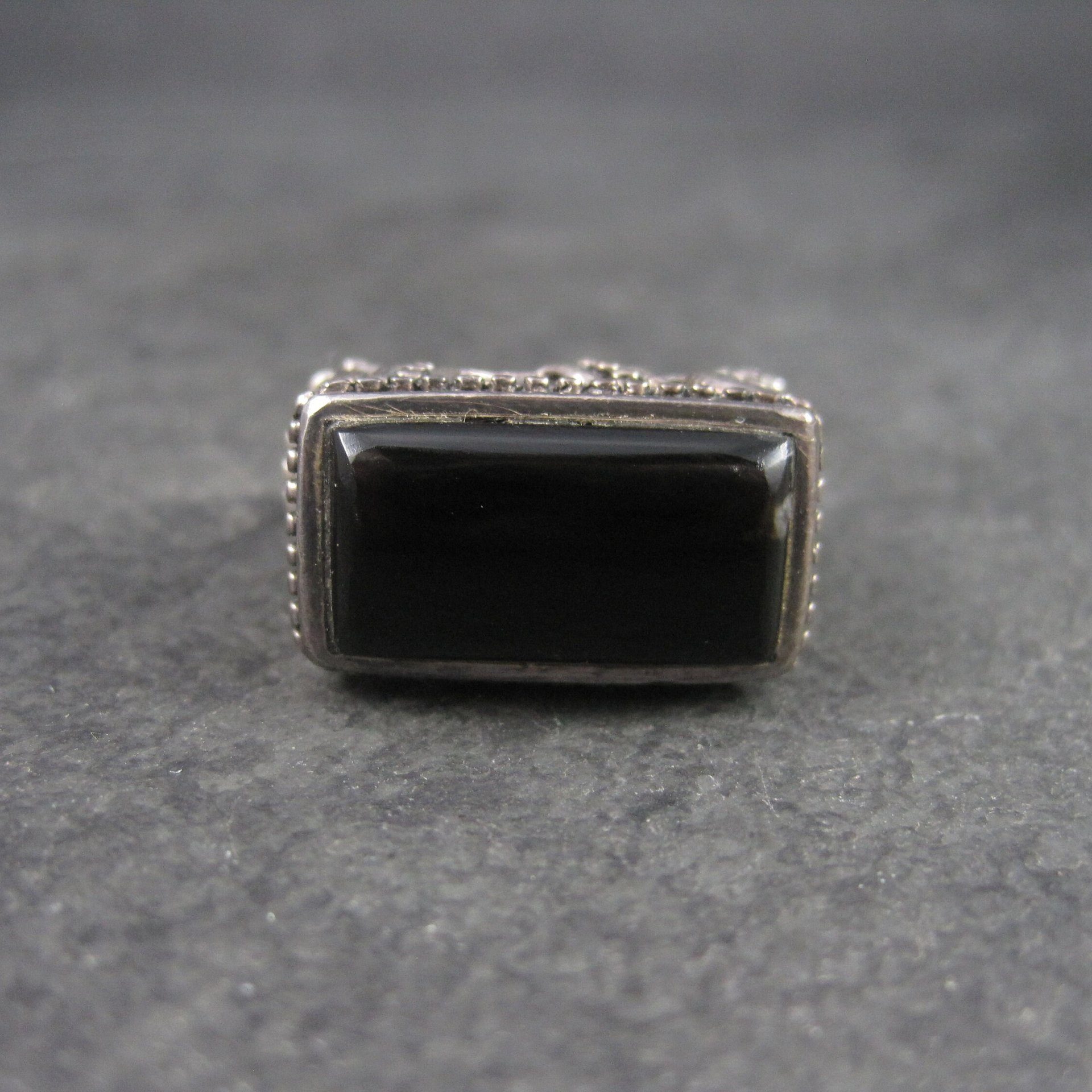 Gothic Vintage Sterling Onyx Filigree Ring Size 6