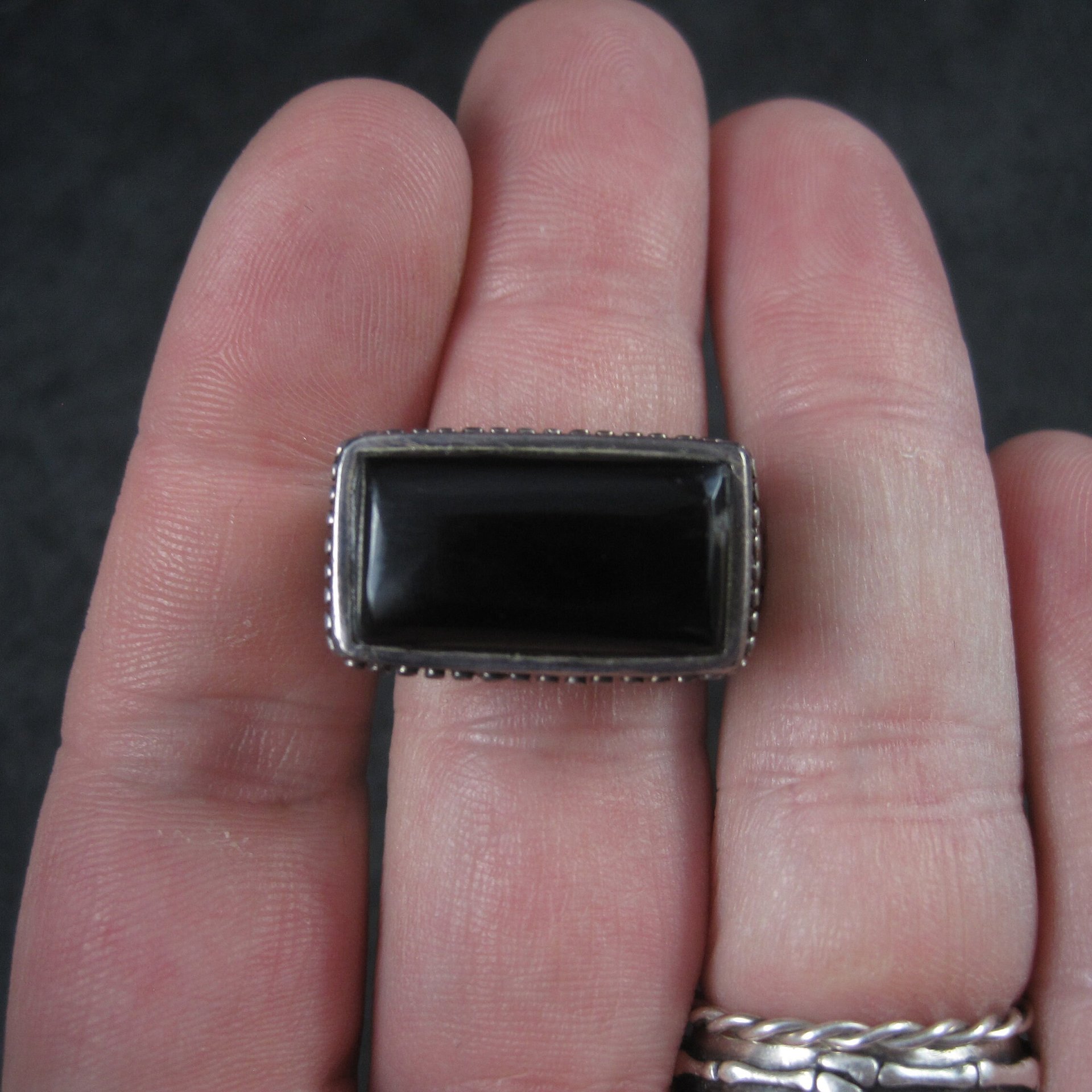 Gothic Vintage Sterling Onyx Filigree Ring Size 6