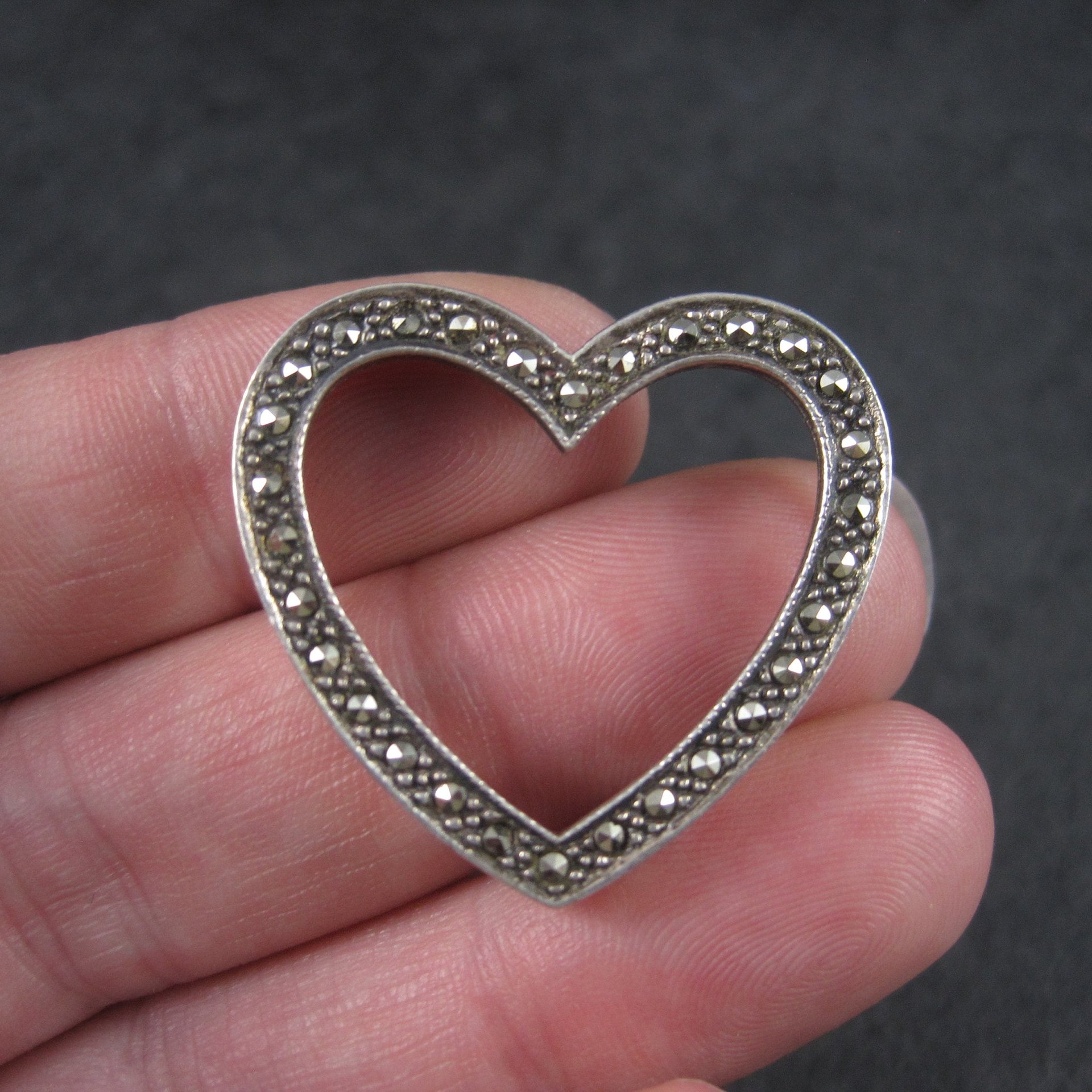 Large Vintage Sterling Marcasite Heart Pendant