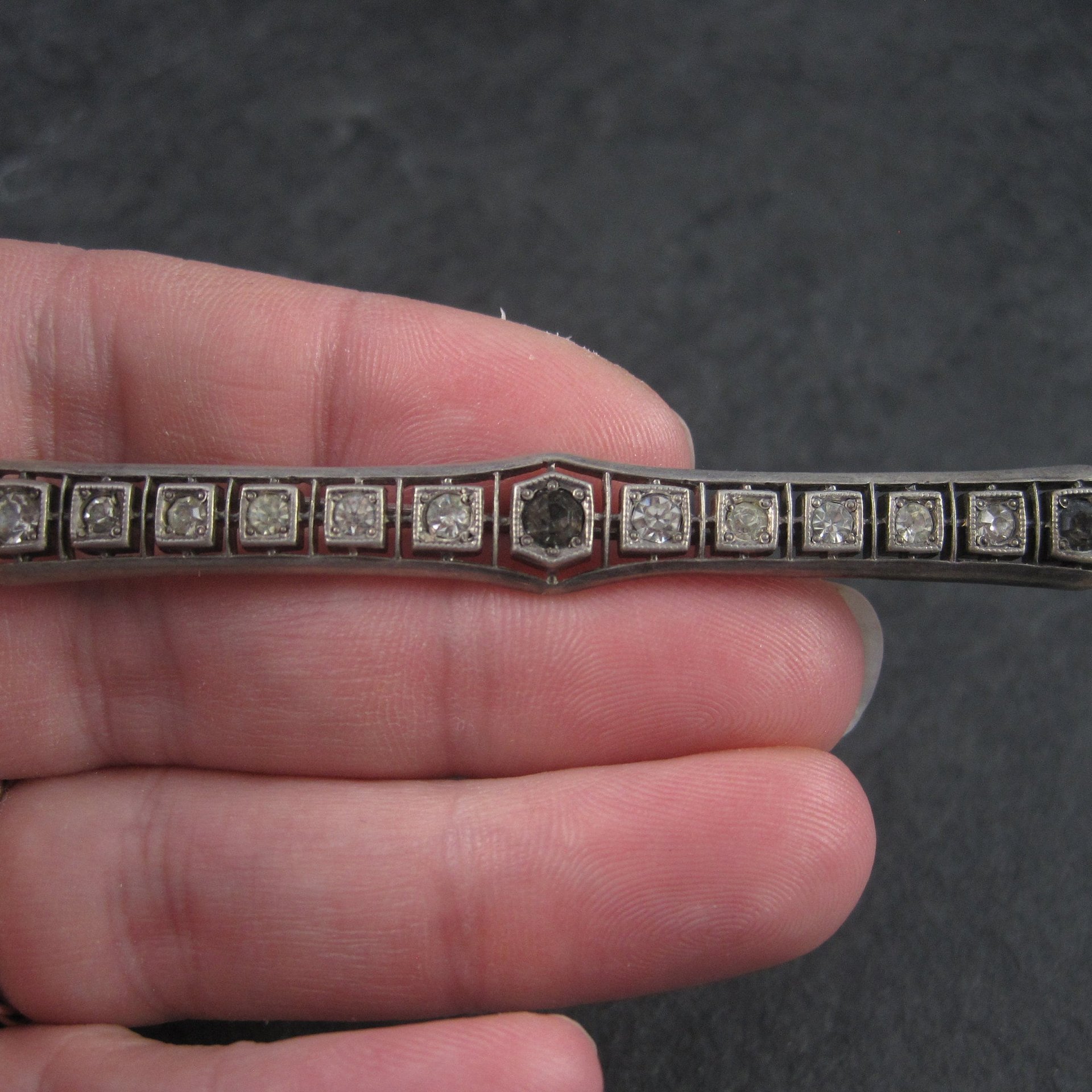 Vintage Crystal Sterling Bar Brooch Pin Henry Fishel