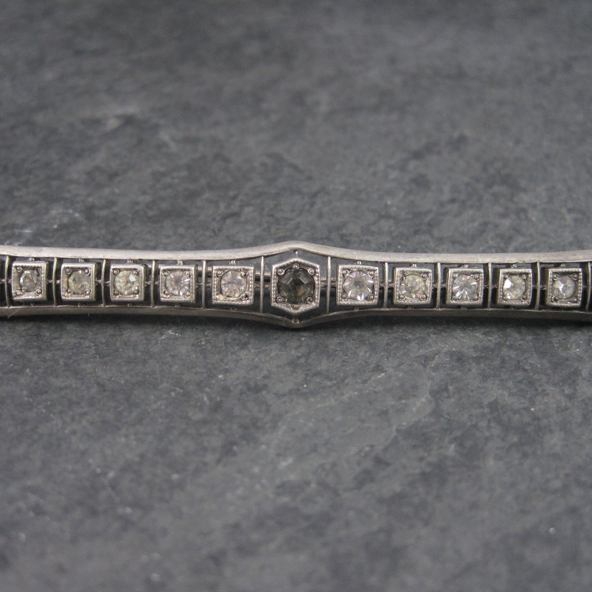 Vintage Crystal Sterling Bar Brooch Pin Henry Fishel