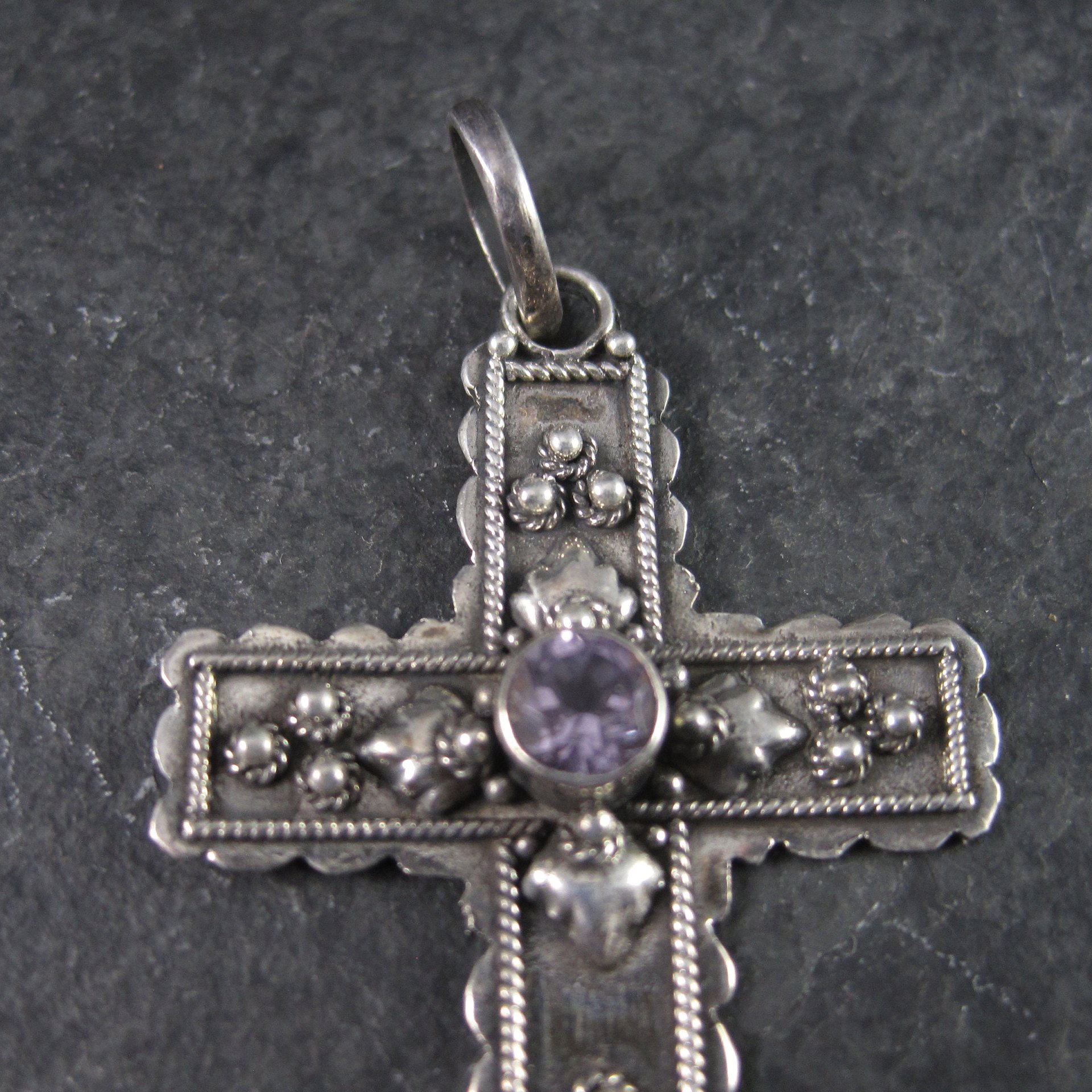 Vintage Sterling Amethyst Cross Pendant