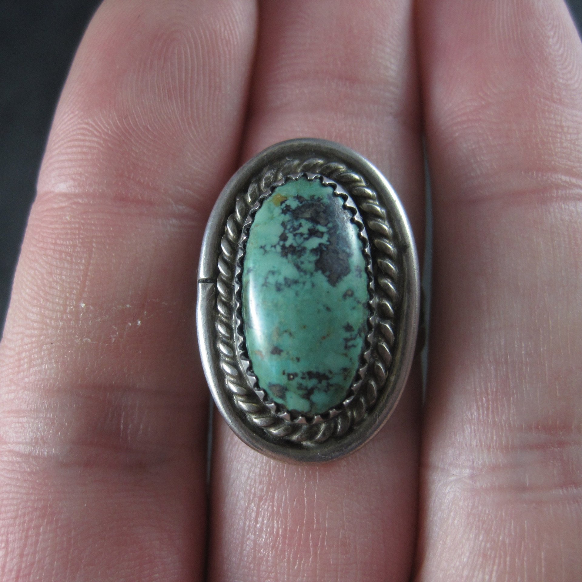 Vintage Sterling Navajo Green Turquoise Ring Size 6.5 Sarah Watson