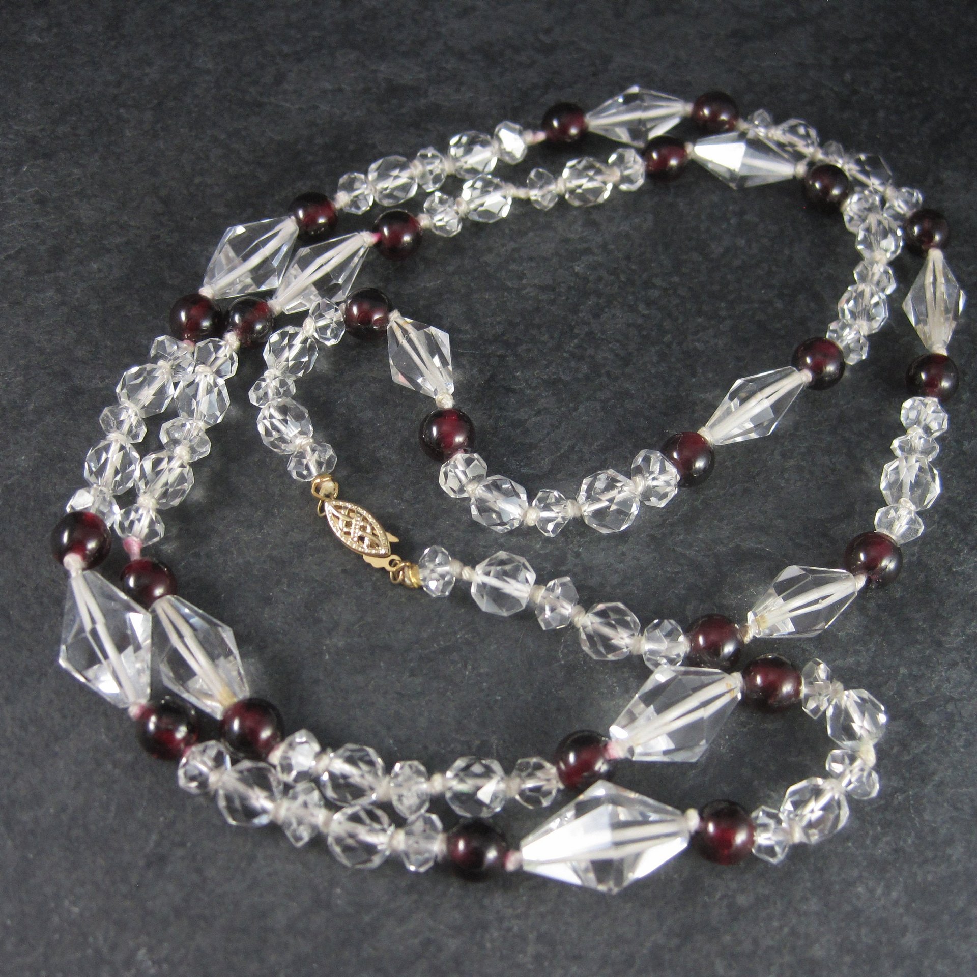 Vintage 14K Garnet Crystal Necklace 33 Inches