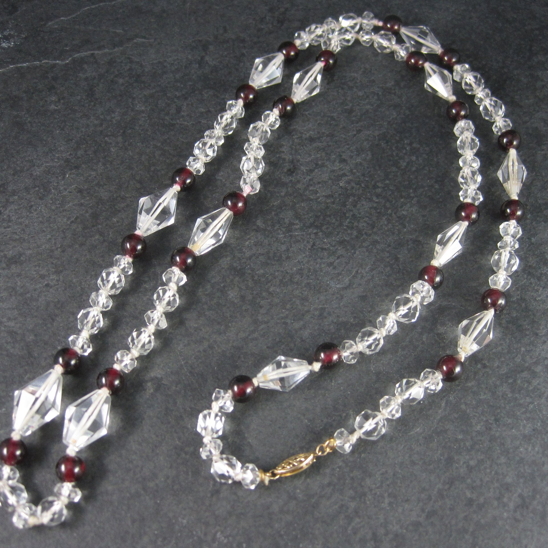 Vintage 14K Garnet Crystal Necklace 33 Inches