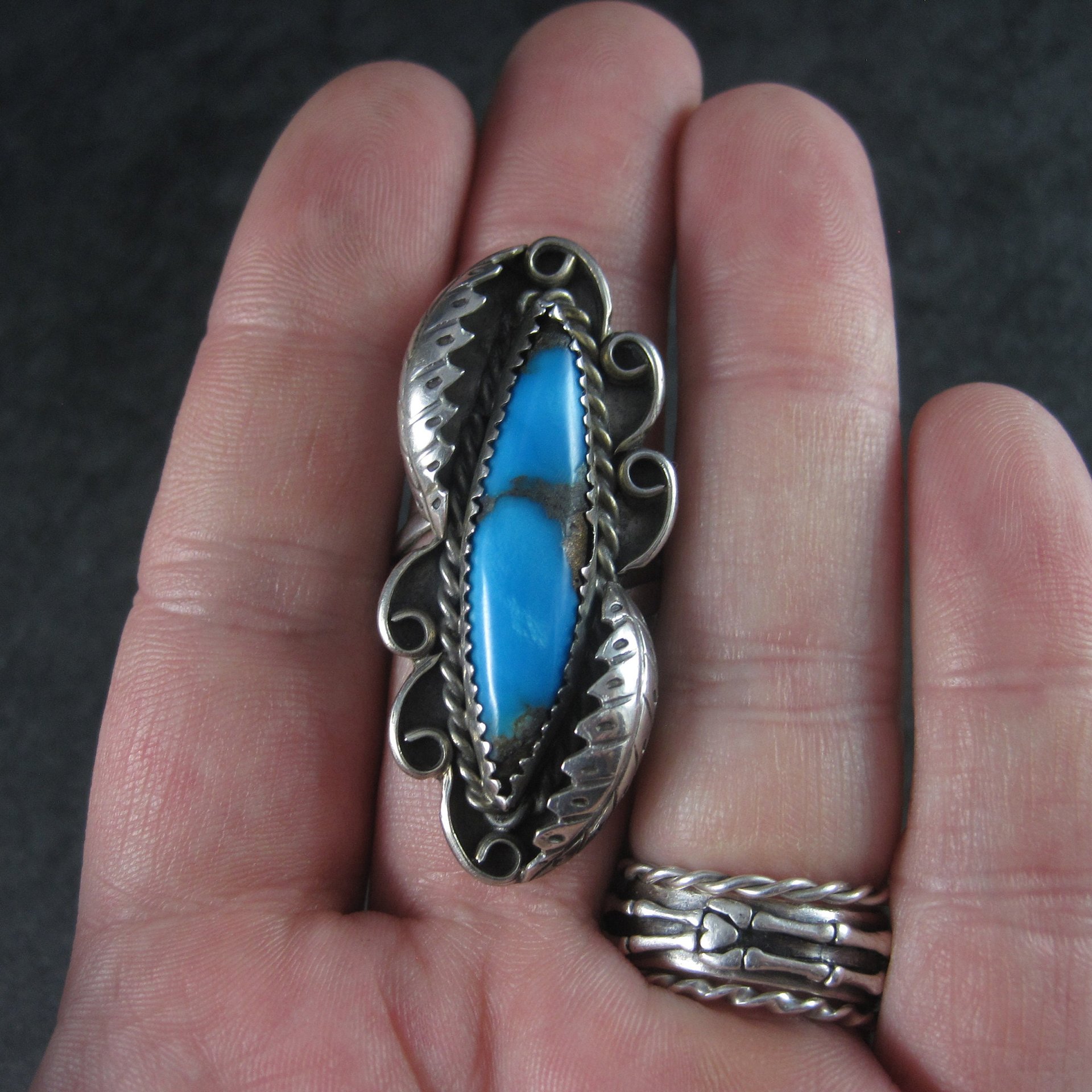 Large Vintage Navajo Turquoise Ring Size 8 Abel Toledo